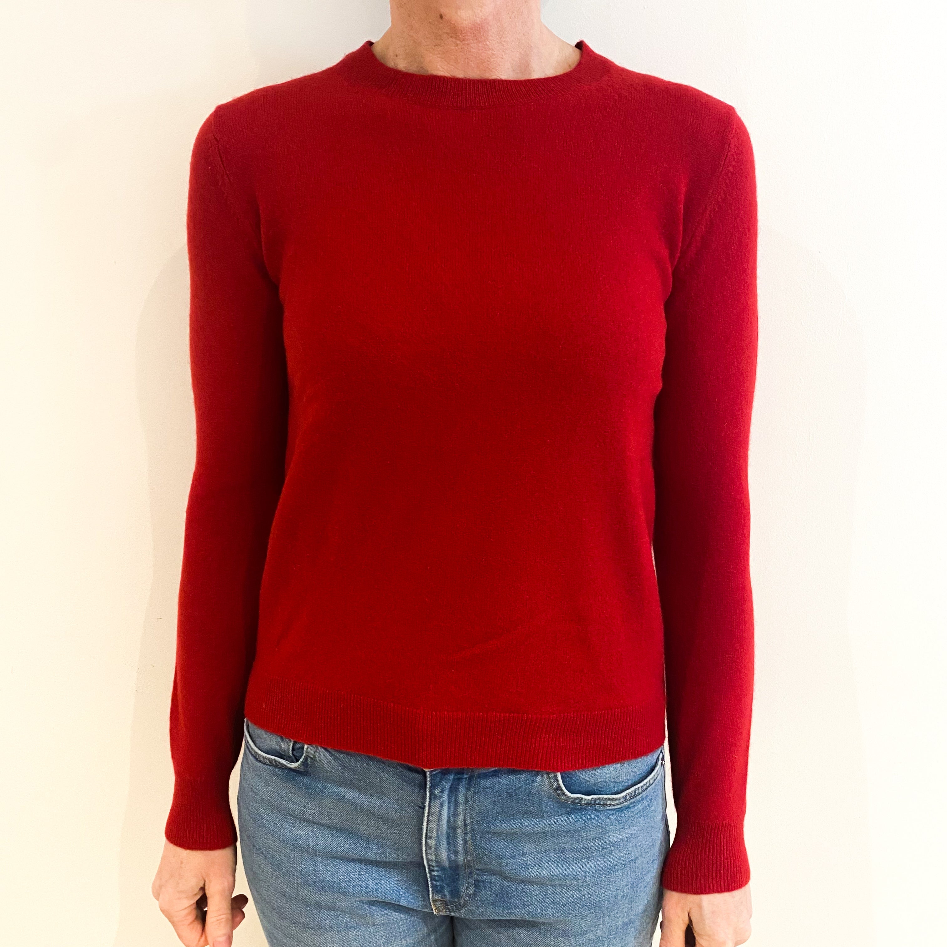 Scarlet Red Cashmere Crew Neck Jumper Small
