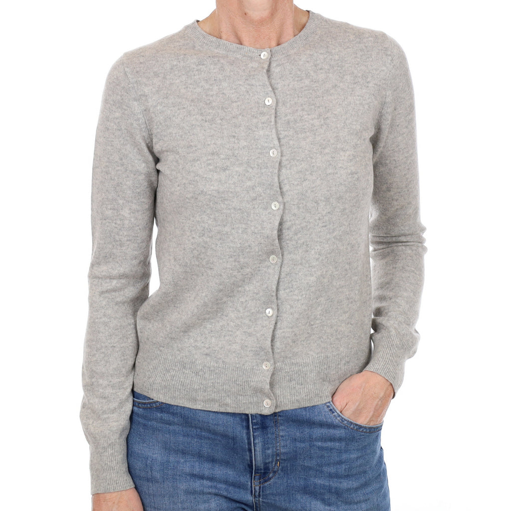 Smoke Grey Cashmere Crew Neck Cardigan Small