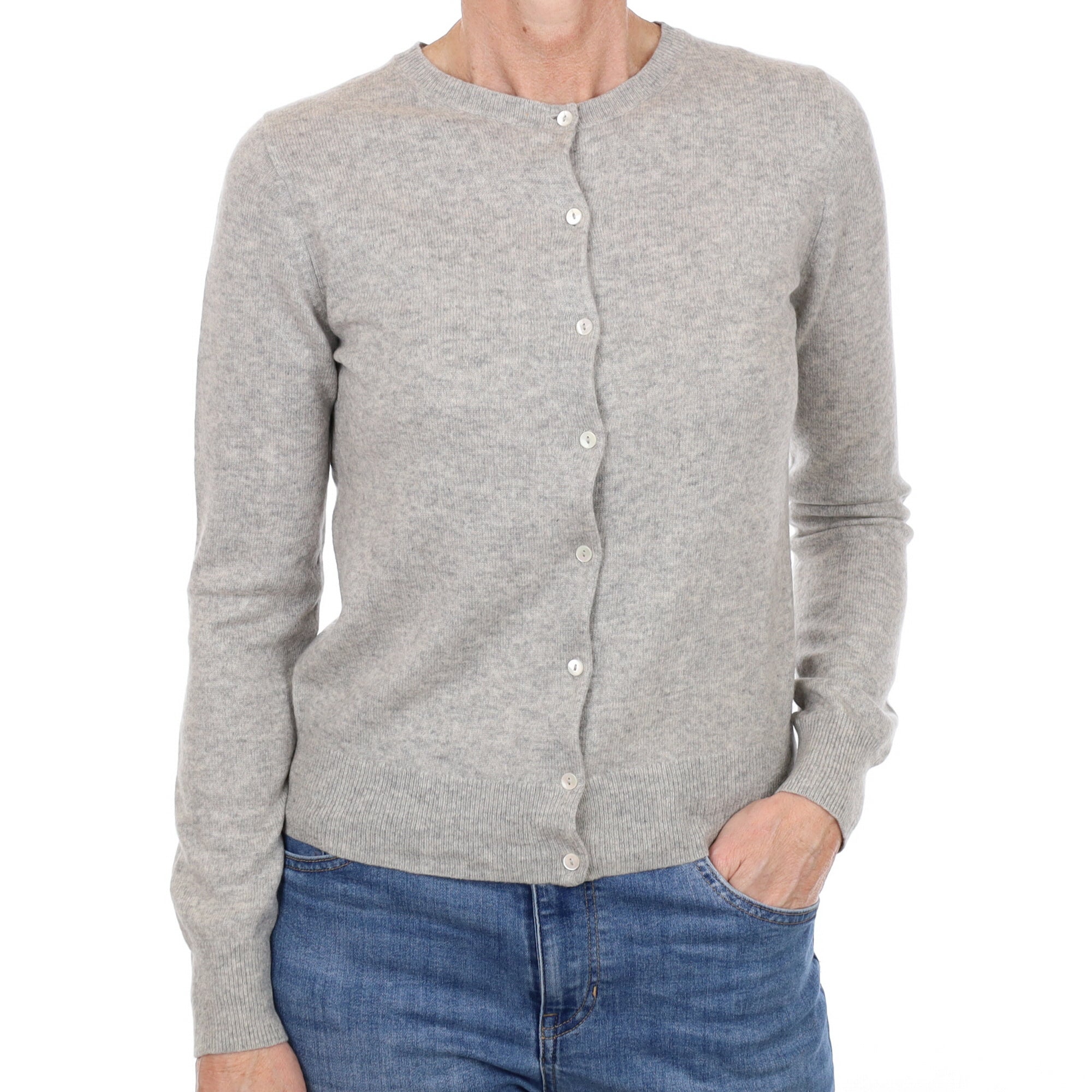 Smoke Grey Cashmere Crew Neck Cardigan Small