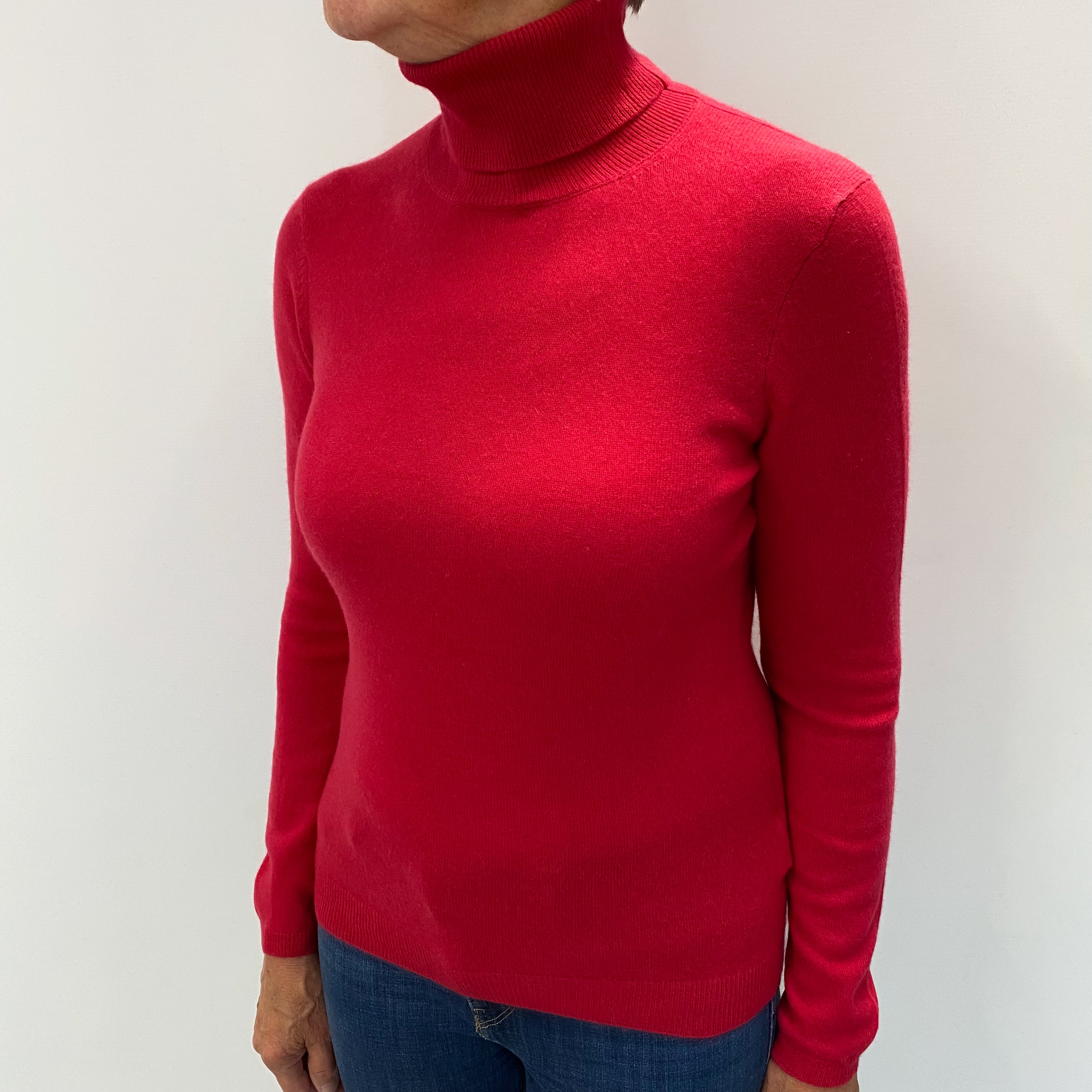 Cherry Pink Cashmere Polo Neck Jumper Medium