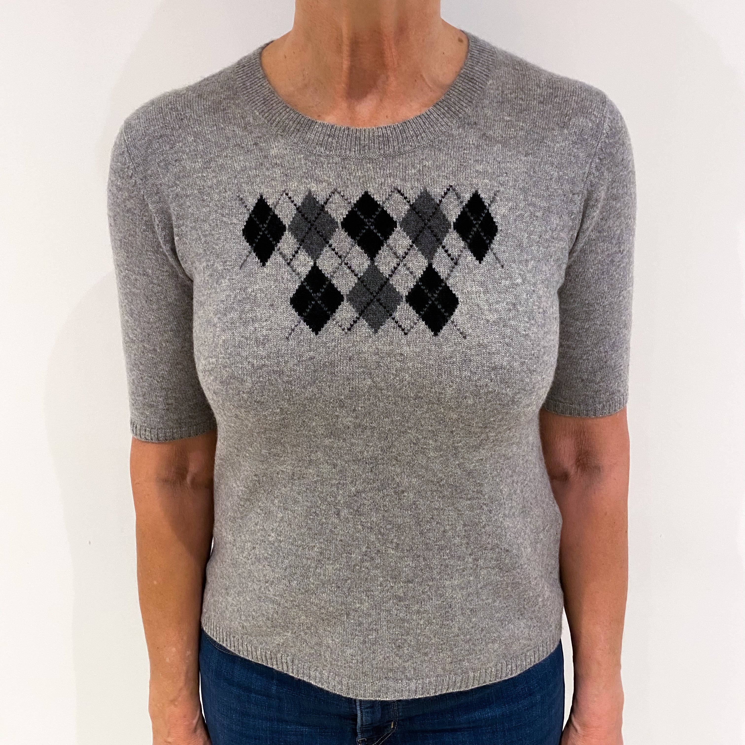 Smoke Grey Short Sleeve Cashmere Crew Neck Jumper Medium