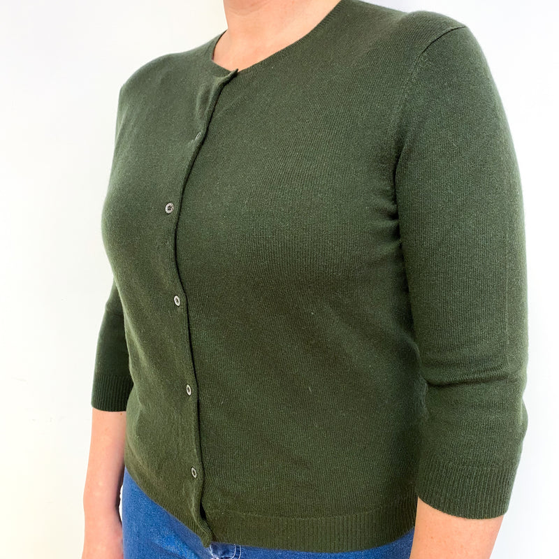 Ralph Lauren Khaki Green Cashmere Crew Neck Cardigan Large