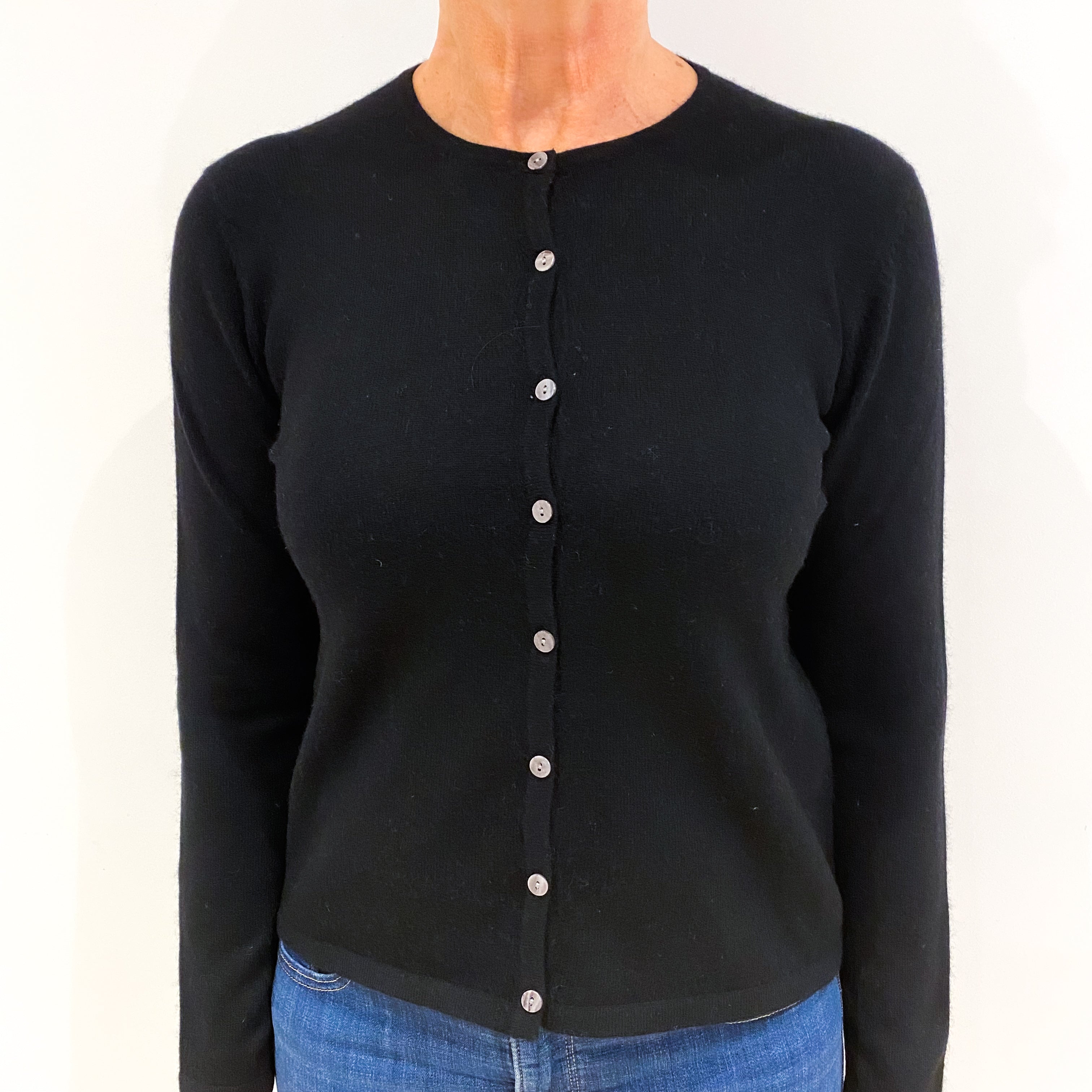 Black Cashmere Crew Neck Cardigan Medium