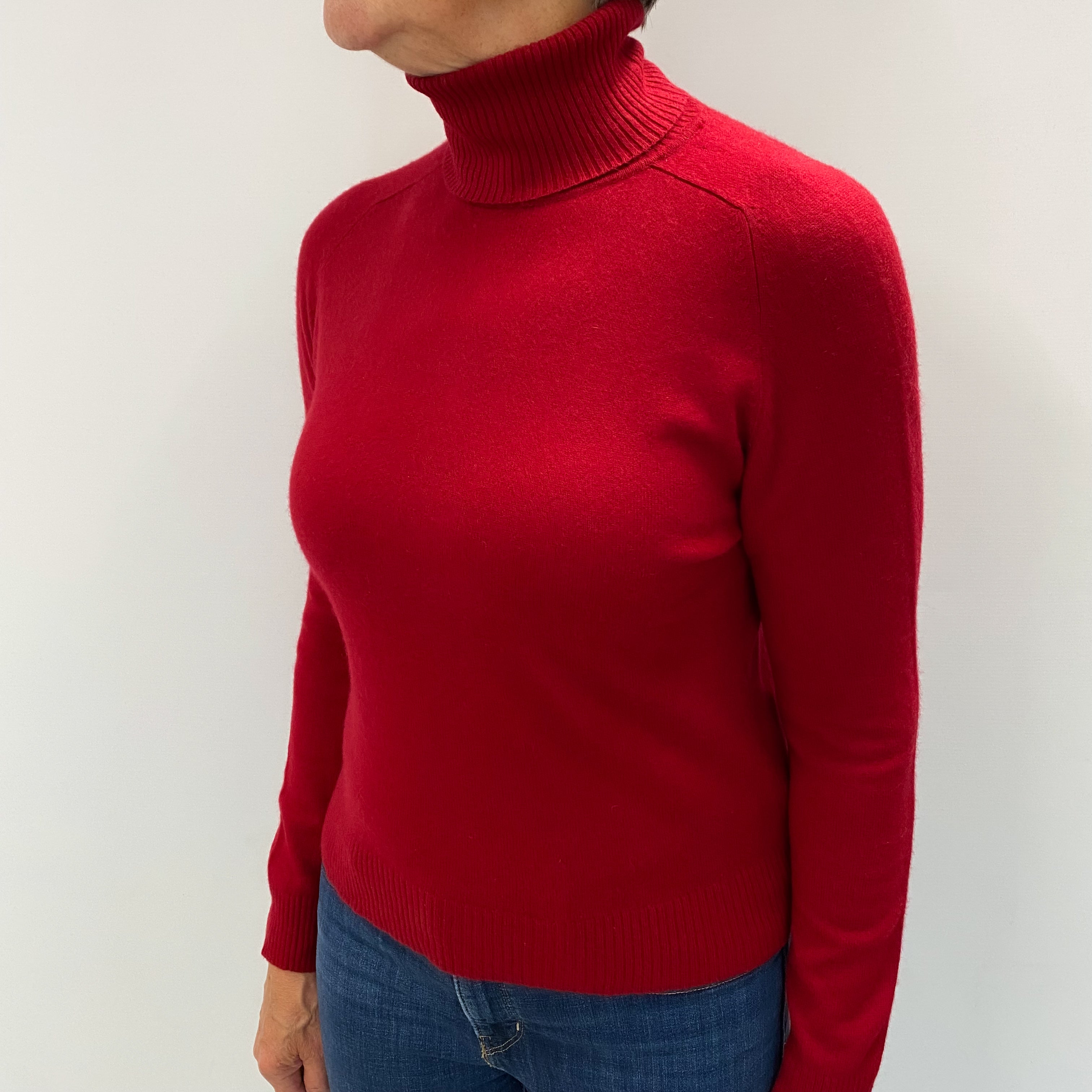 Ruby Red Cashmere Polo Neck Jumper Medium