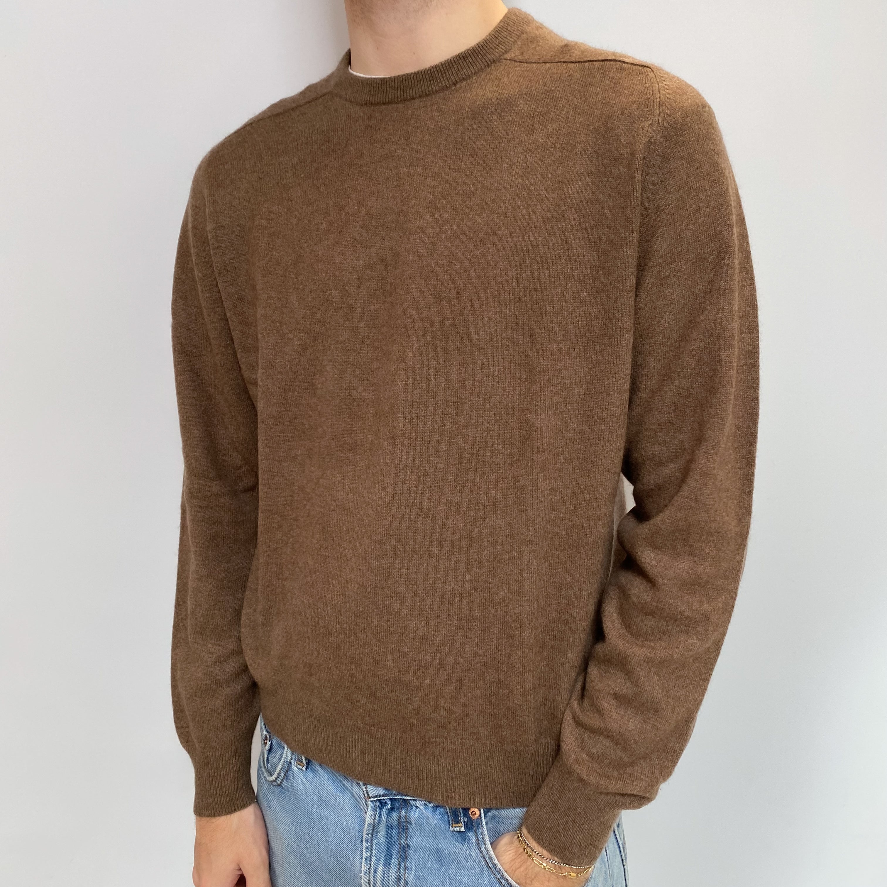 Men's Mocha Brown Cashmere Crew Neck Jumper Large