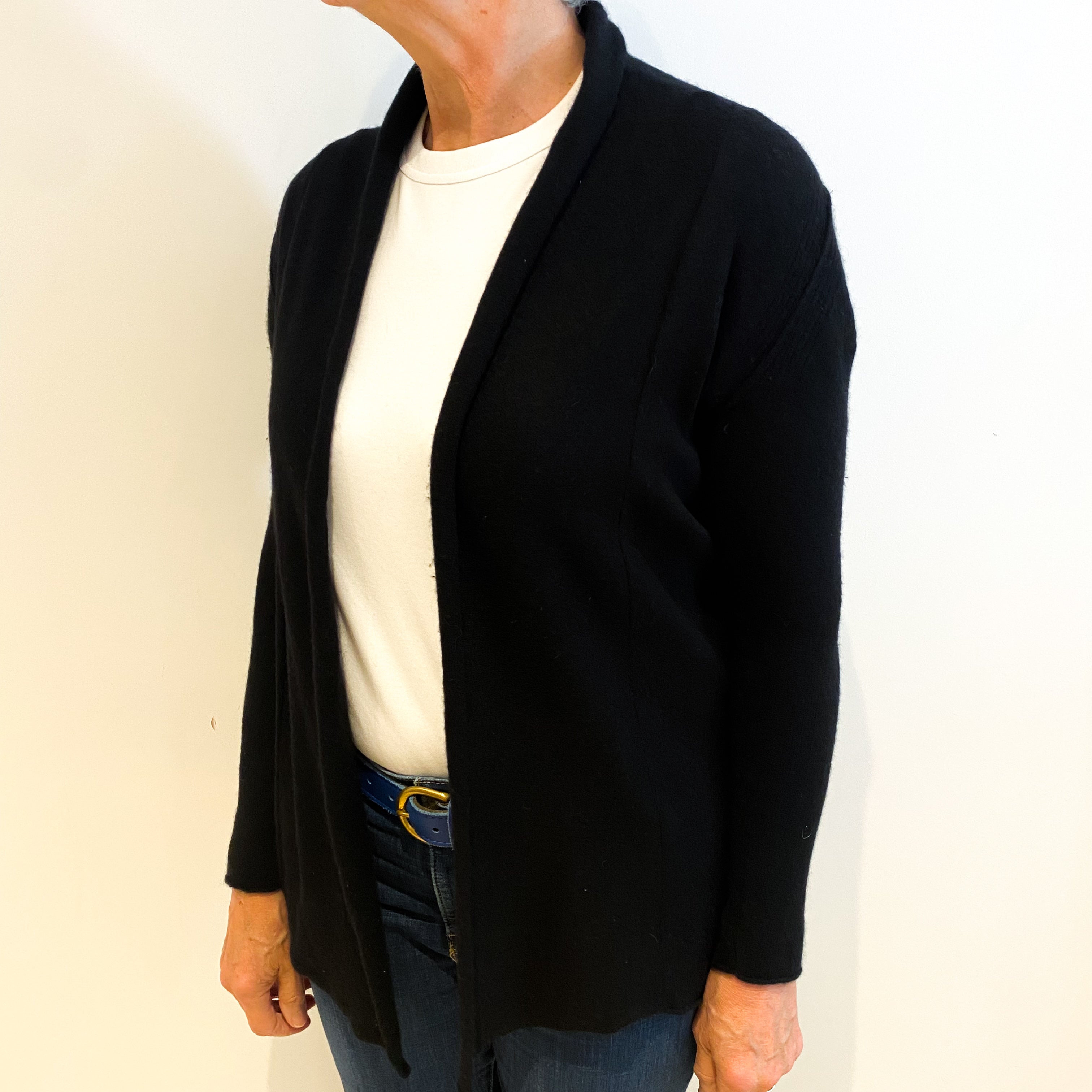 Black Cashmere Edge to Edge Cardigan Medium
