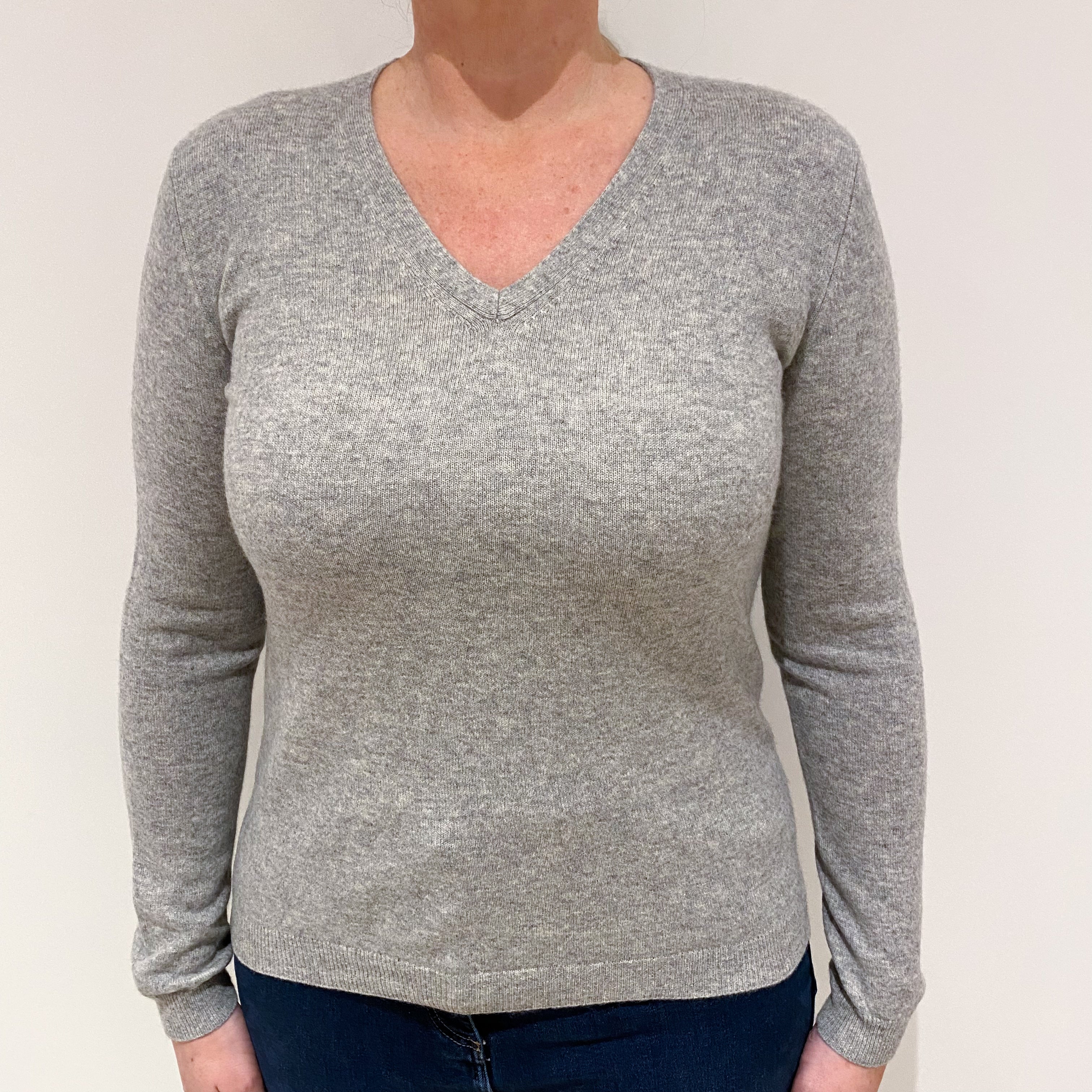 Smoke Grey Cashmere V-Neck Jumper Large