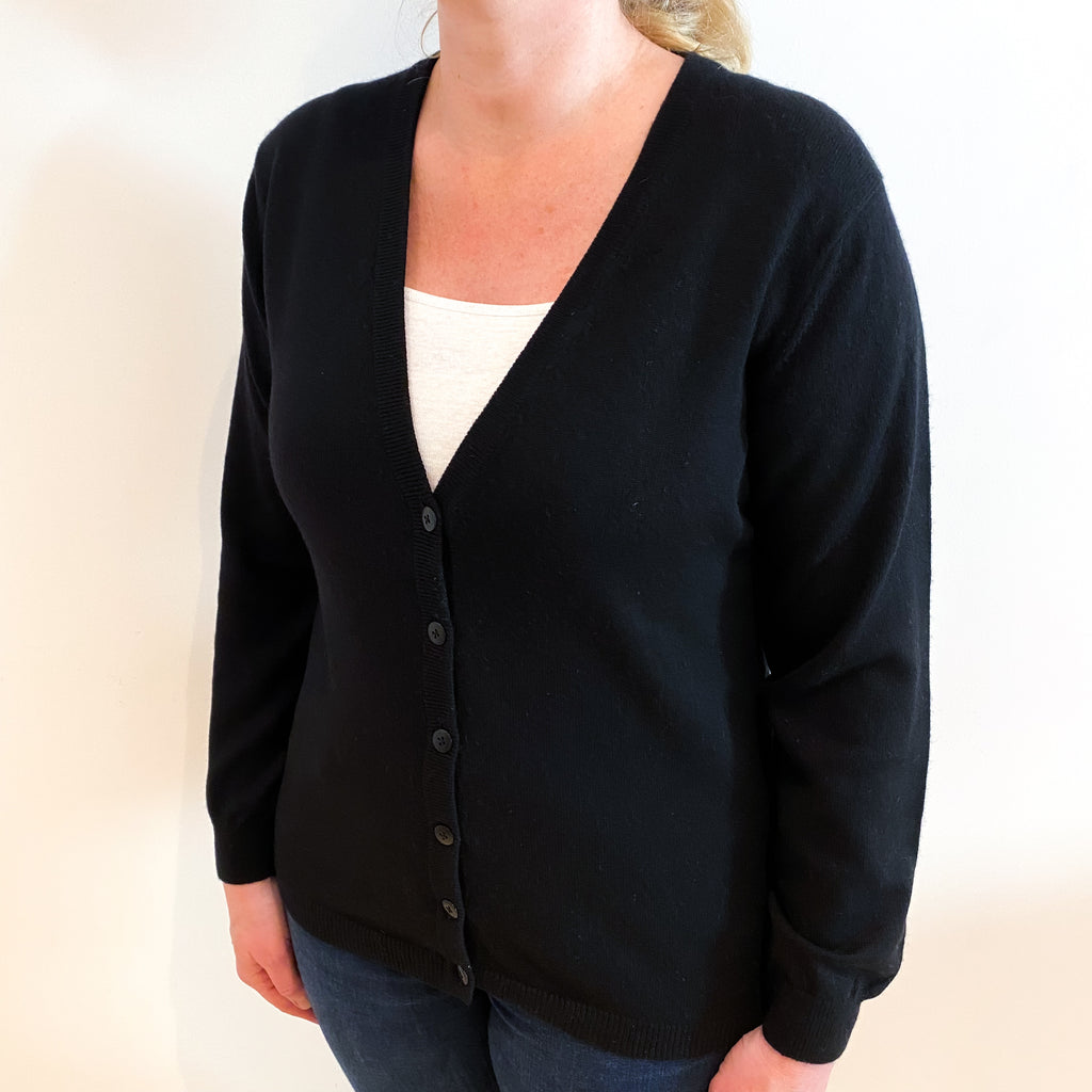 Black Cashmere V Neck Cardigan Large