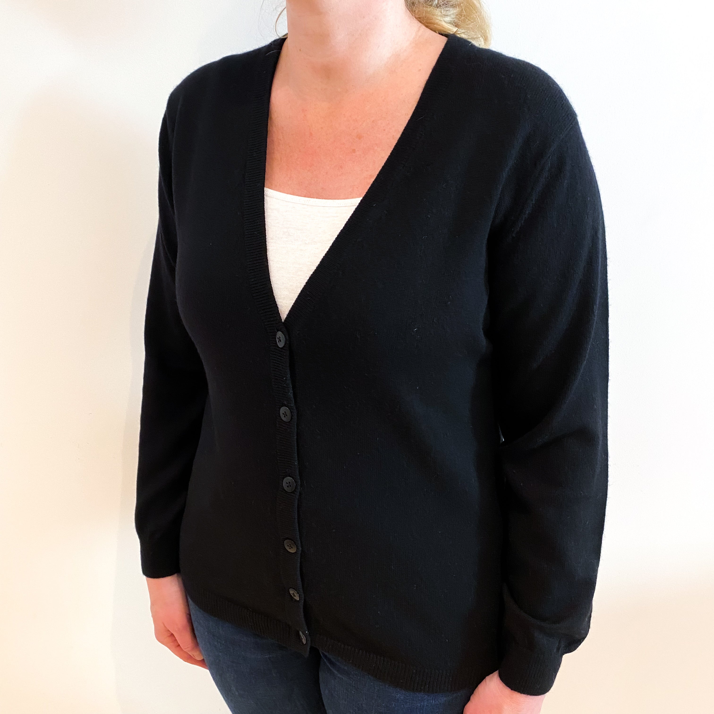 Black Cashmere V Neck Cardigan Large
