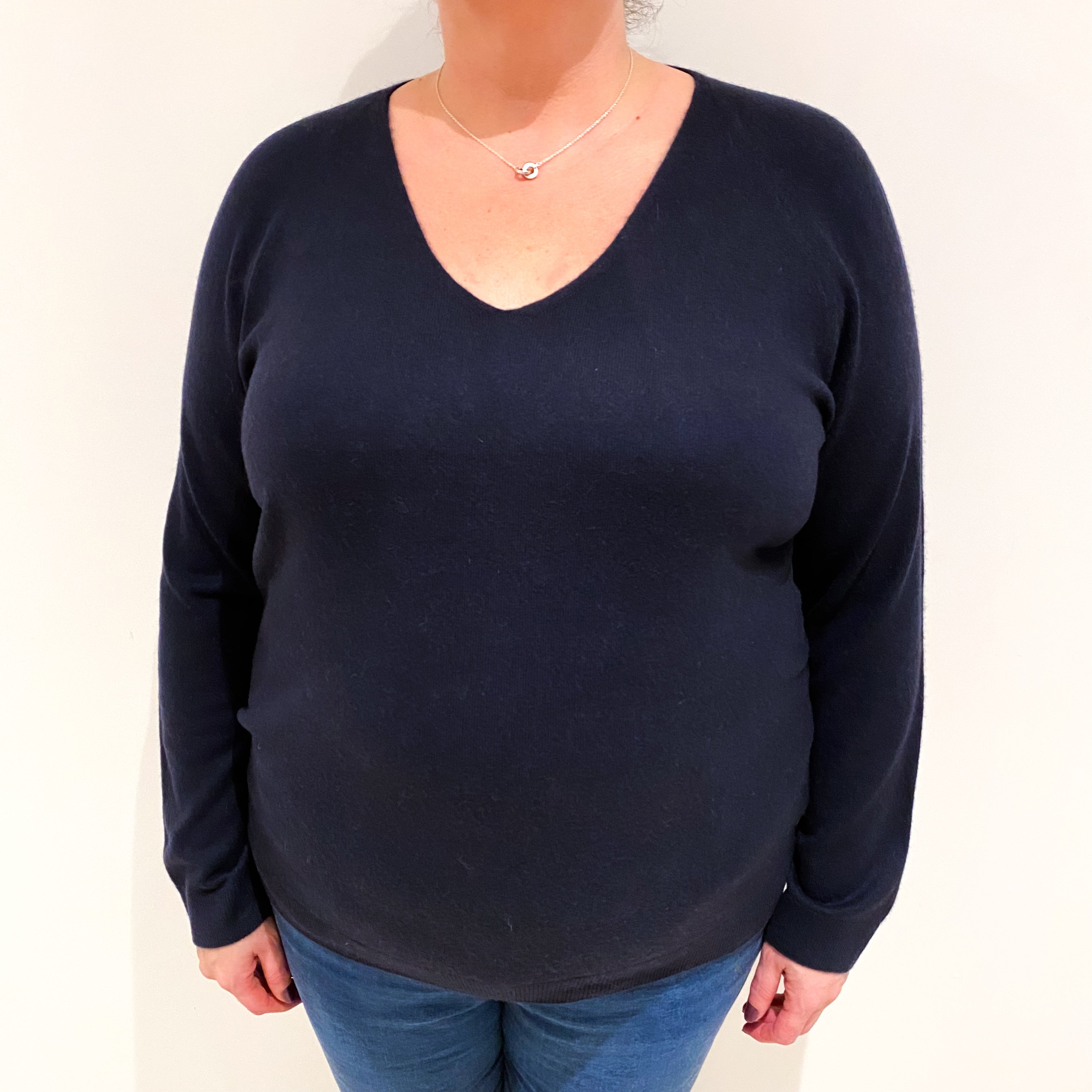 Navy Blue Cashmere V Neck Jumper Extra Large