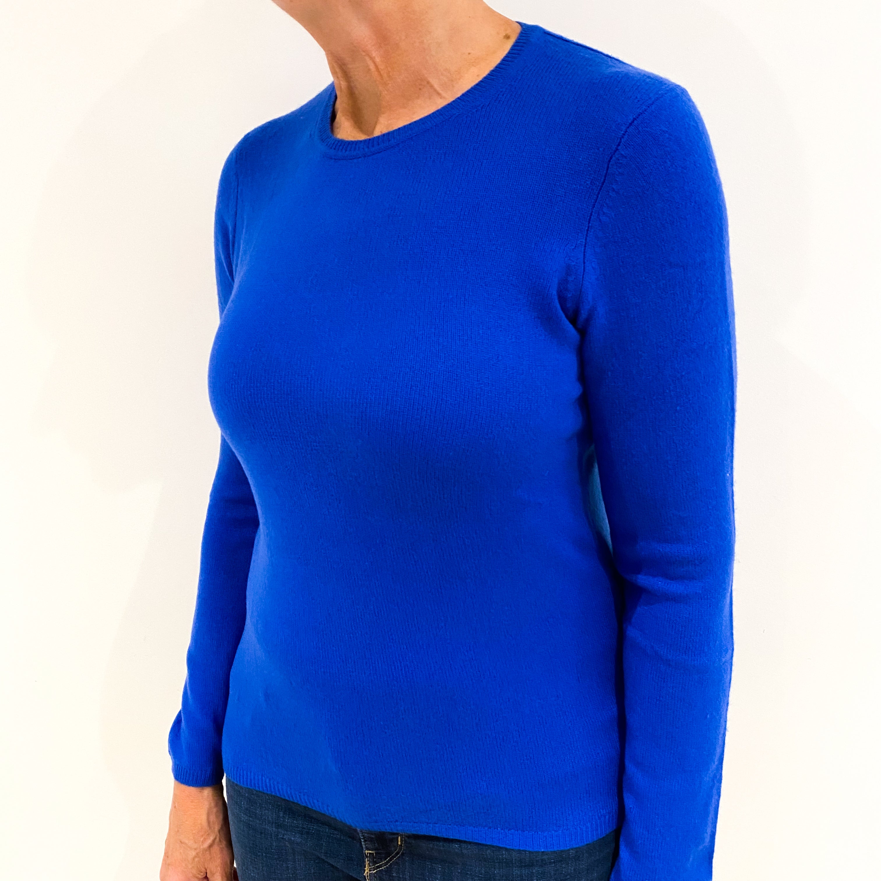 Cobalt Blue Cashmere Crew Neck Jumper Medium