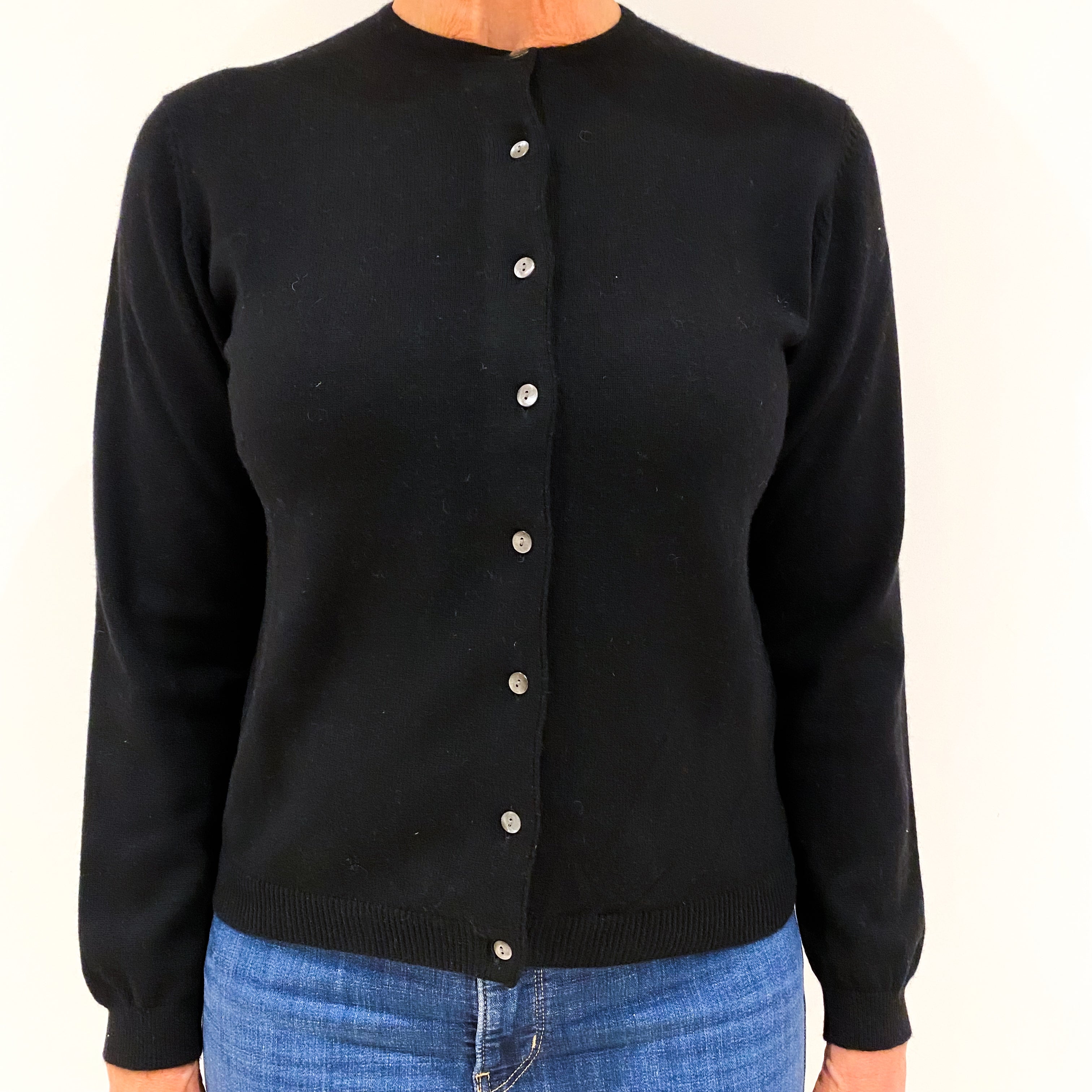 Lands End Black Cashmere Cardigan Medium