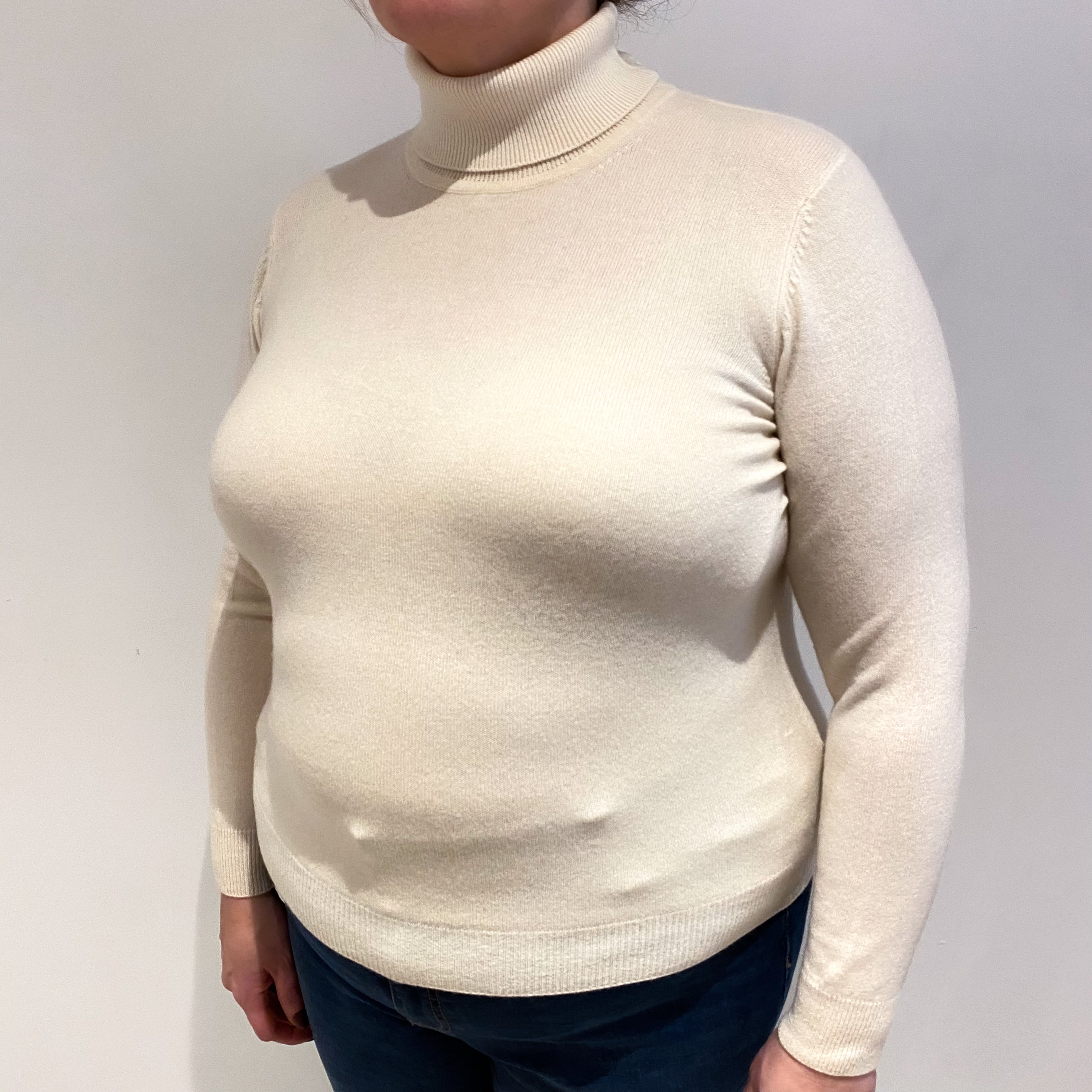 Winter White Cashmere Polo Neck Jumper Extra Large