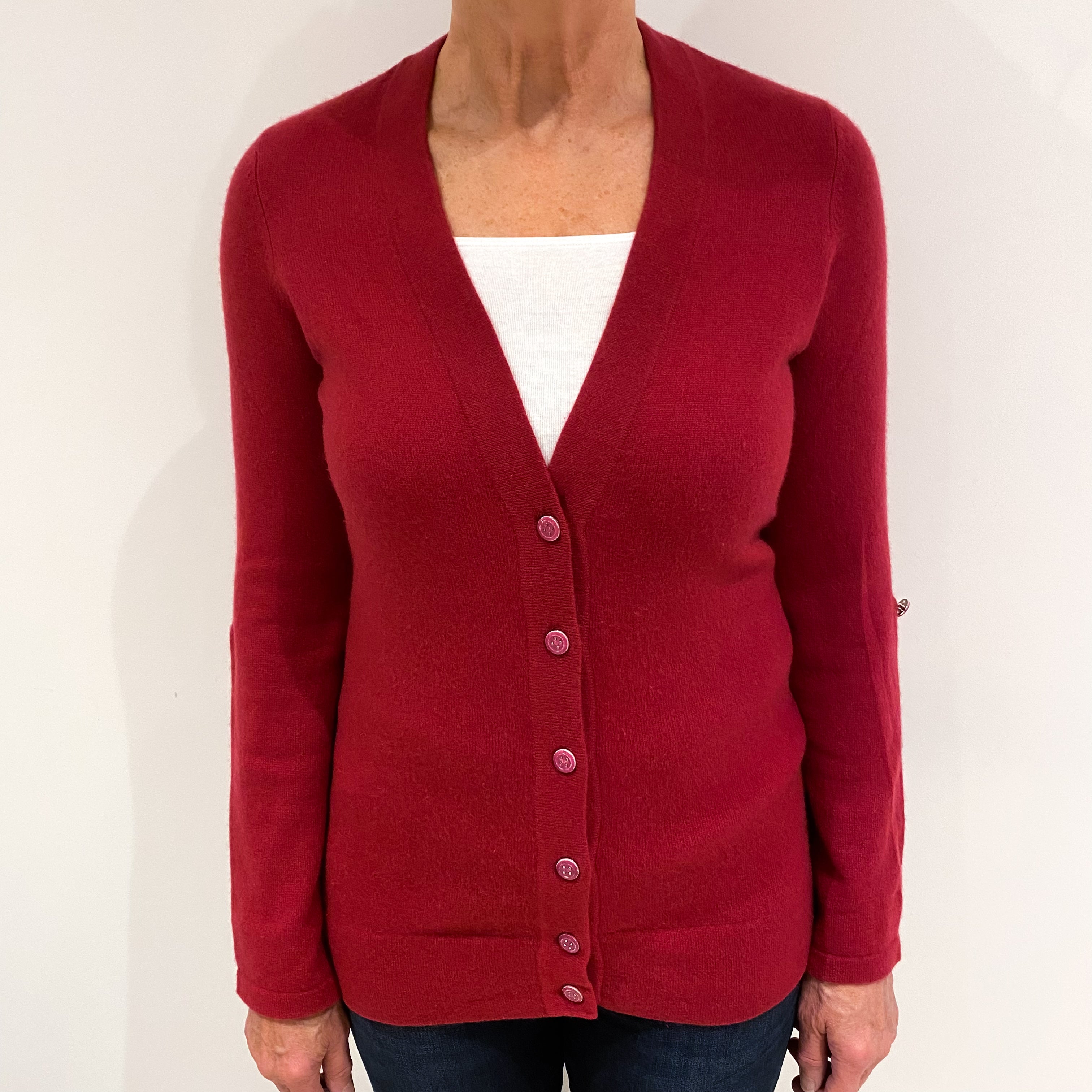 Brick Red Cashmere V Neck Cardigan Medium