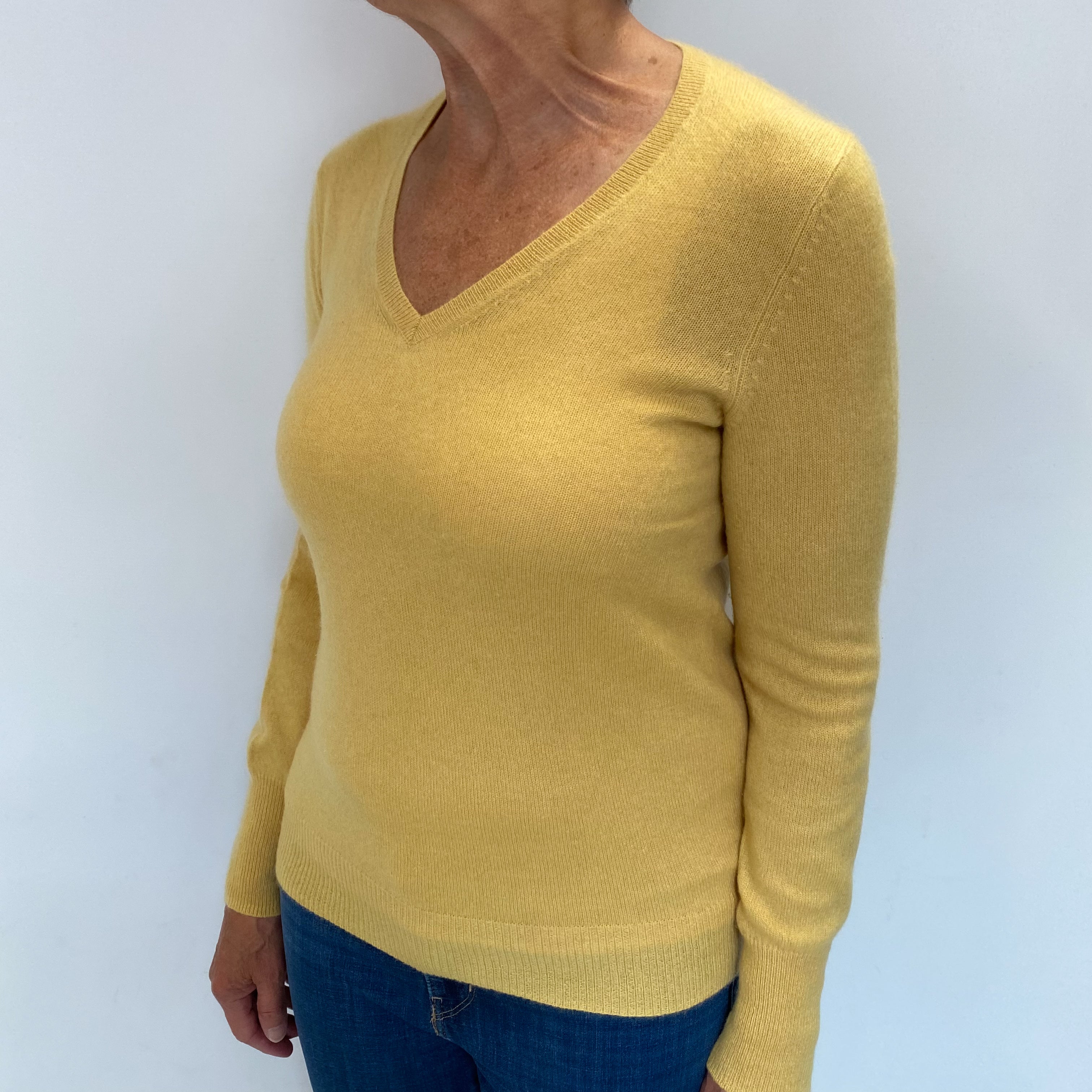 Mustard Yellow Cashmere V Neck Jumper Medium