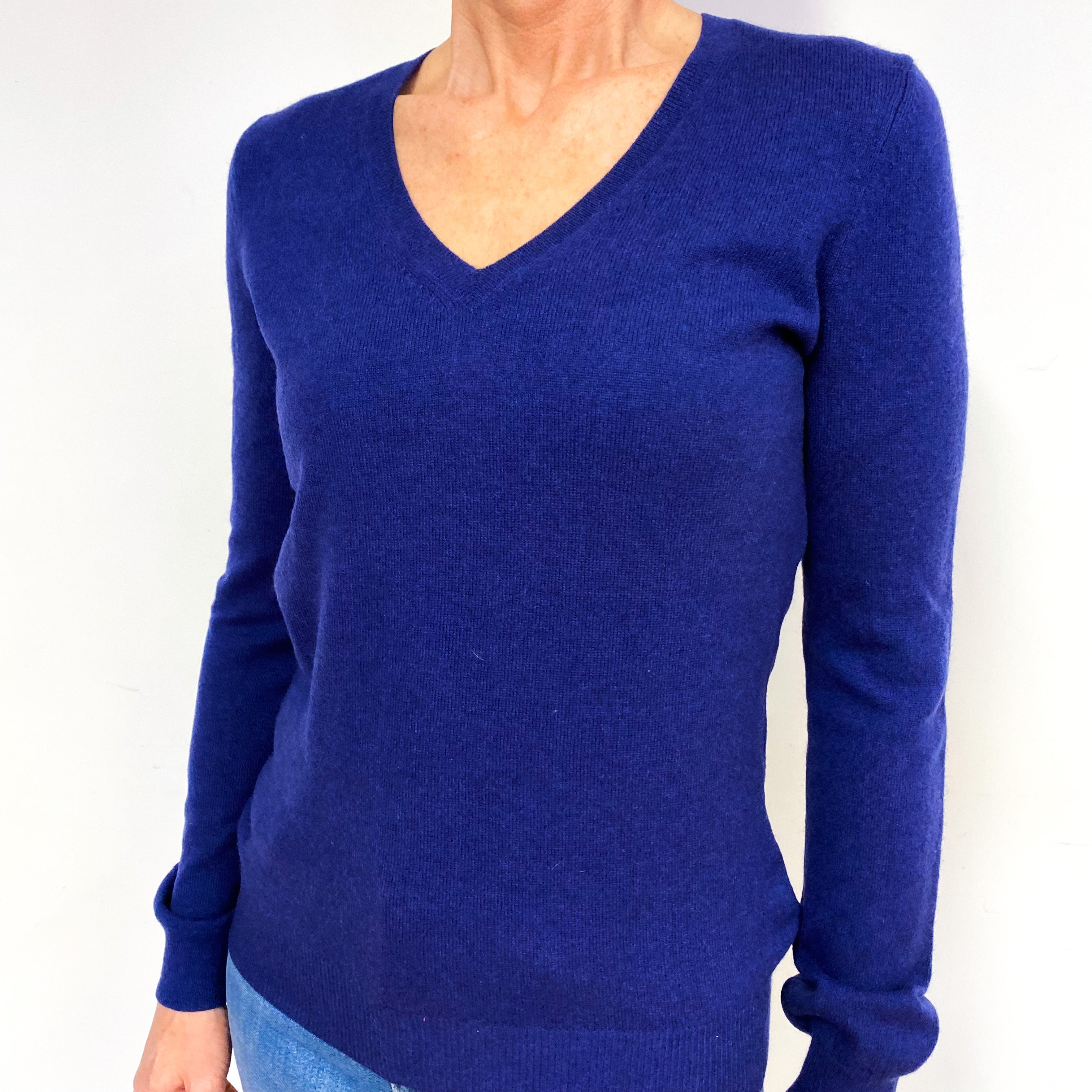 Navy Blue Cashmere V-Neck Jumper Medium