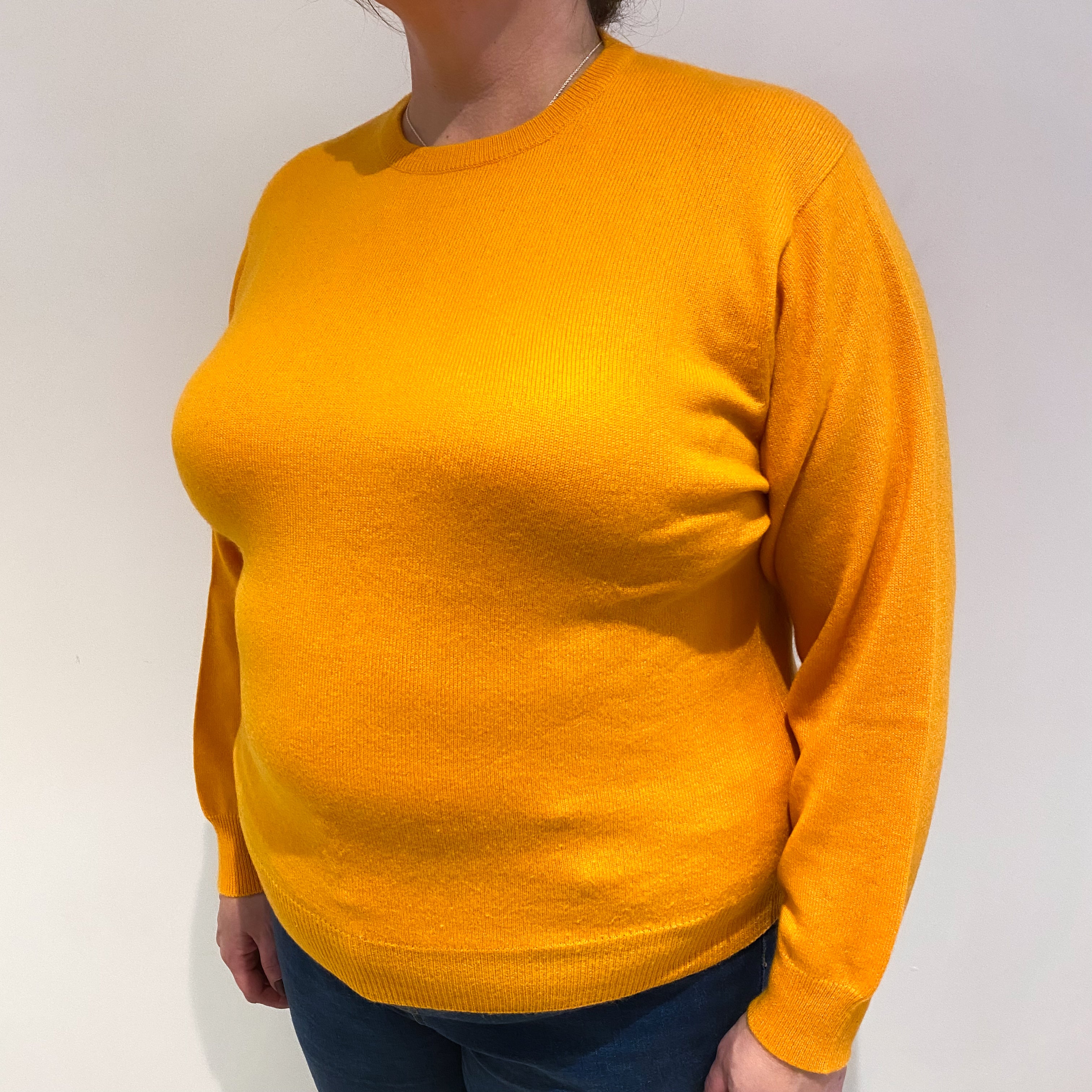 Marigold Orange Cashmere Crew Neck Jumper Extra Large