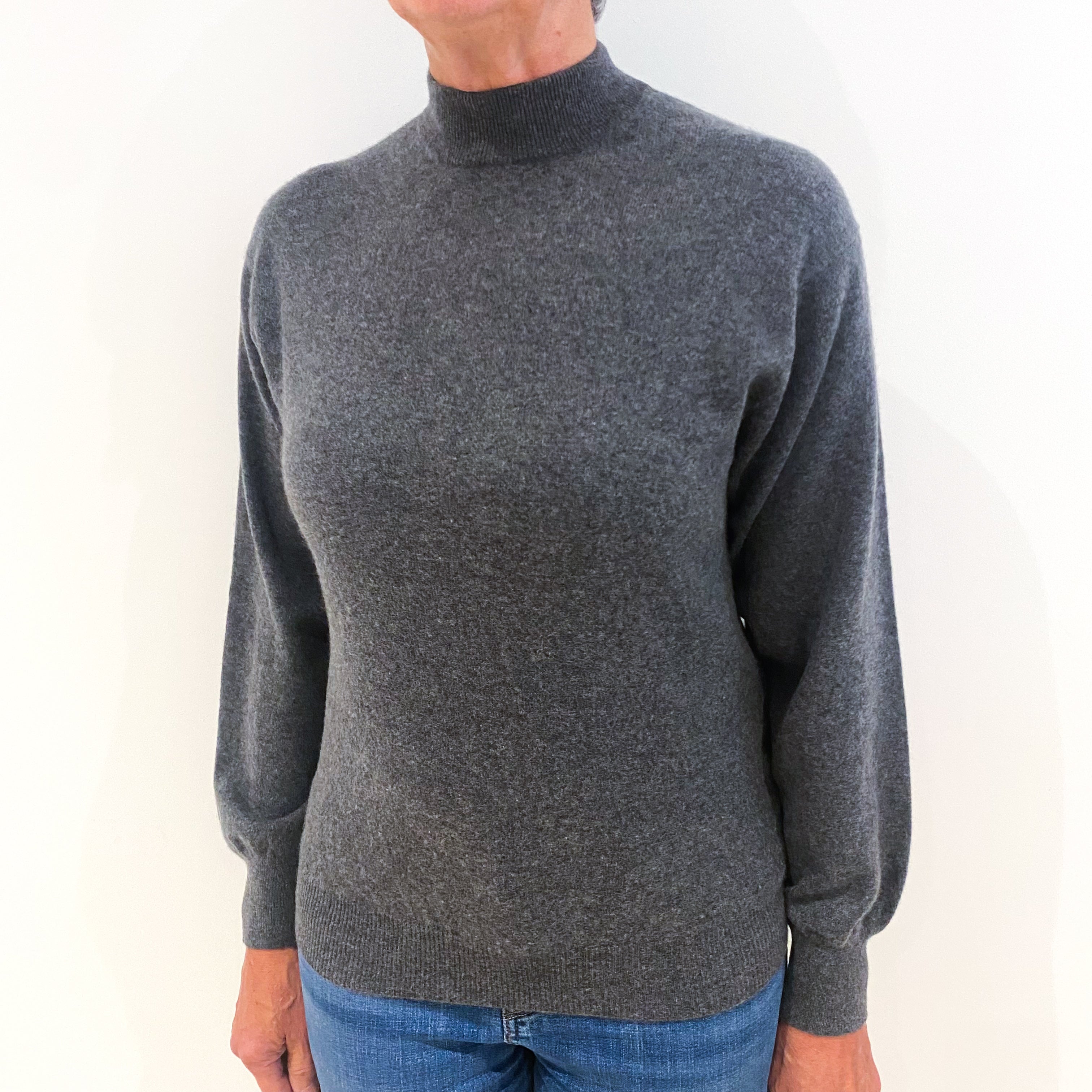 Dark Slate Grey Cashmere Polo Neck Jumper Medium