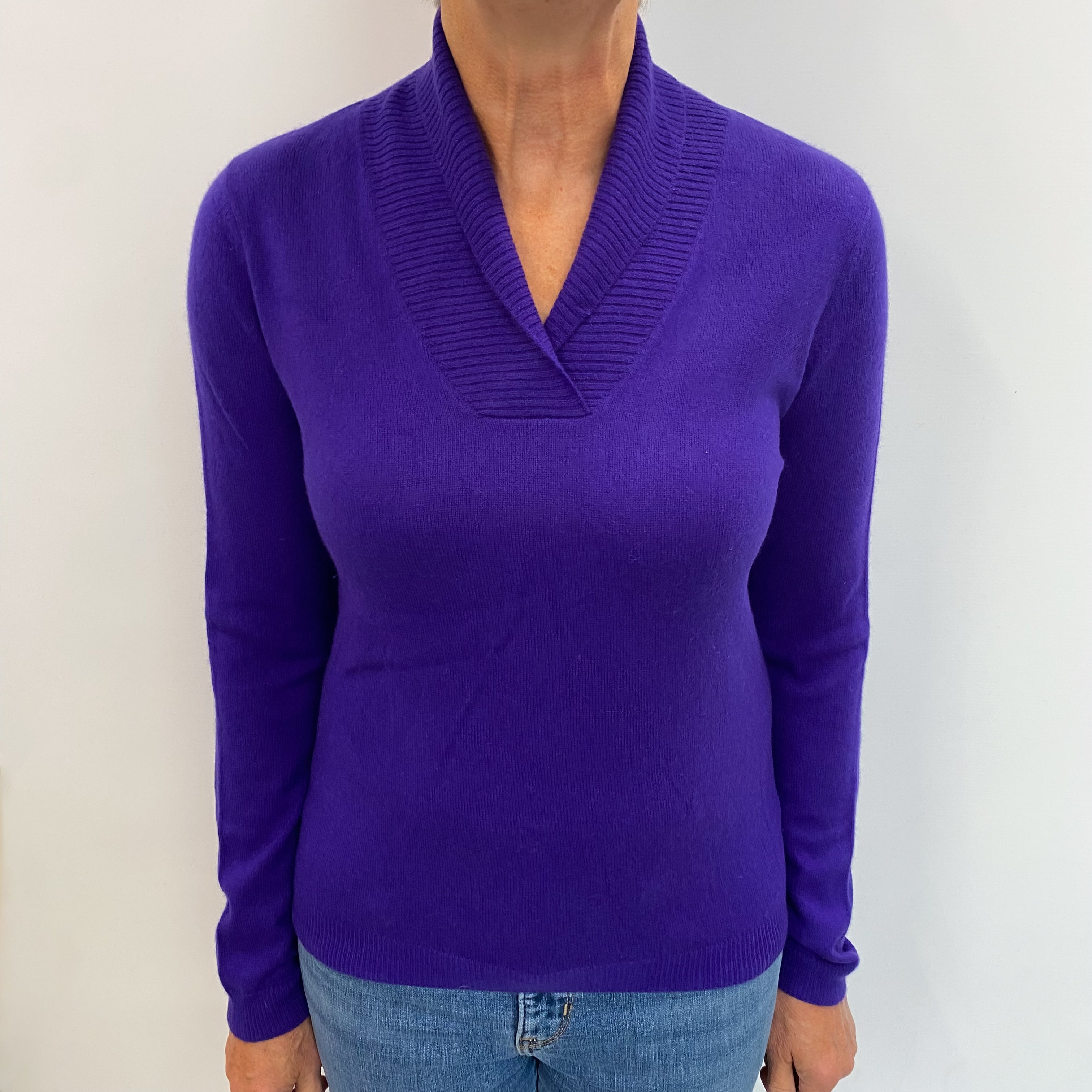 Indigo Blue Cashmere Collared V Neck Jumper Medium
