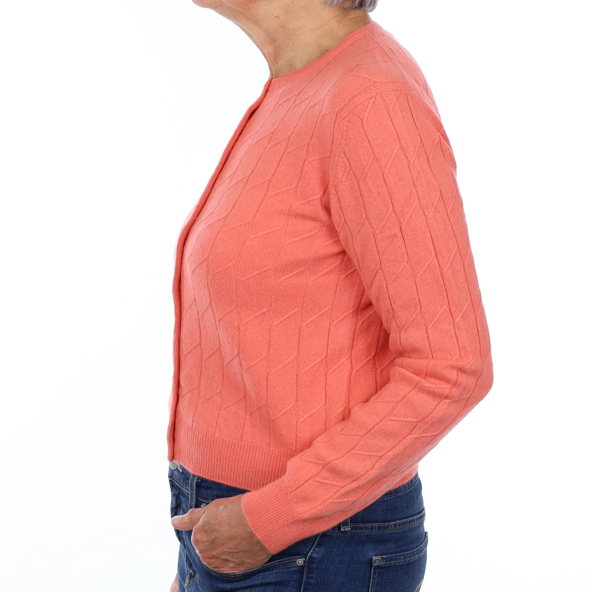 Coral Pink Cashmere Crew Neck Cardigan Medium