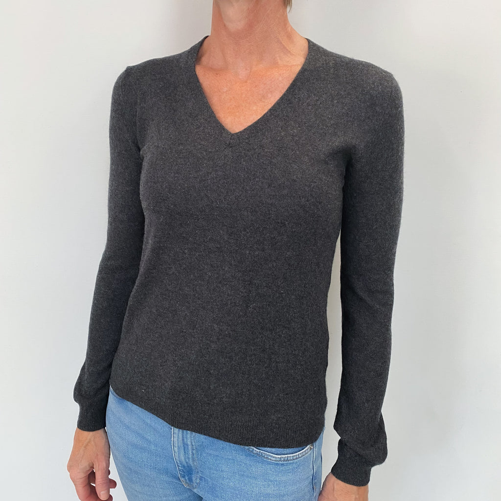 Slate Grey Cashmere V Neck Jumper Small