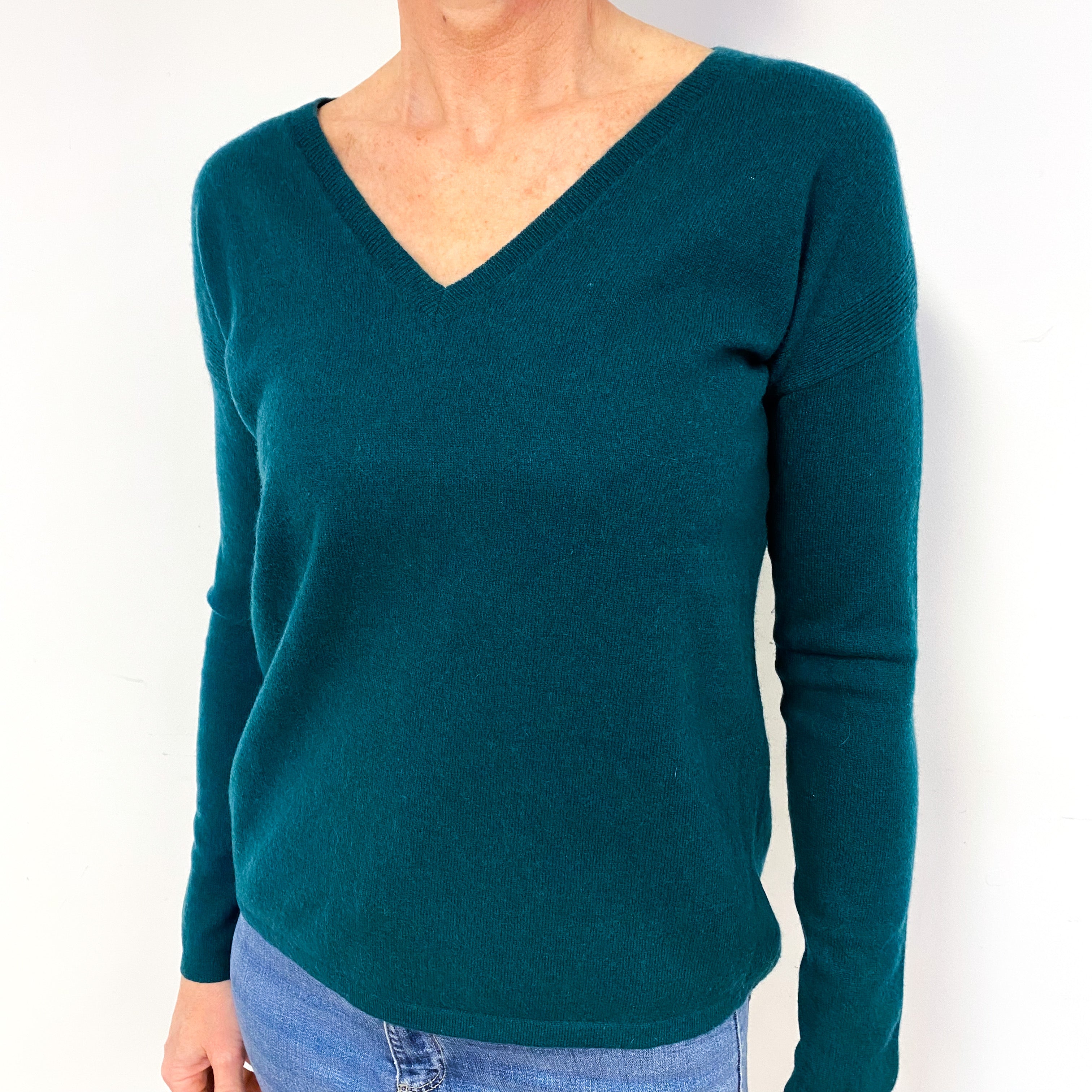 Forest Green Cashmere V-Neck Jumper Medium