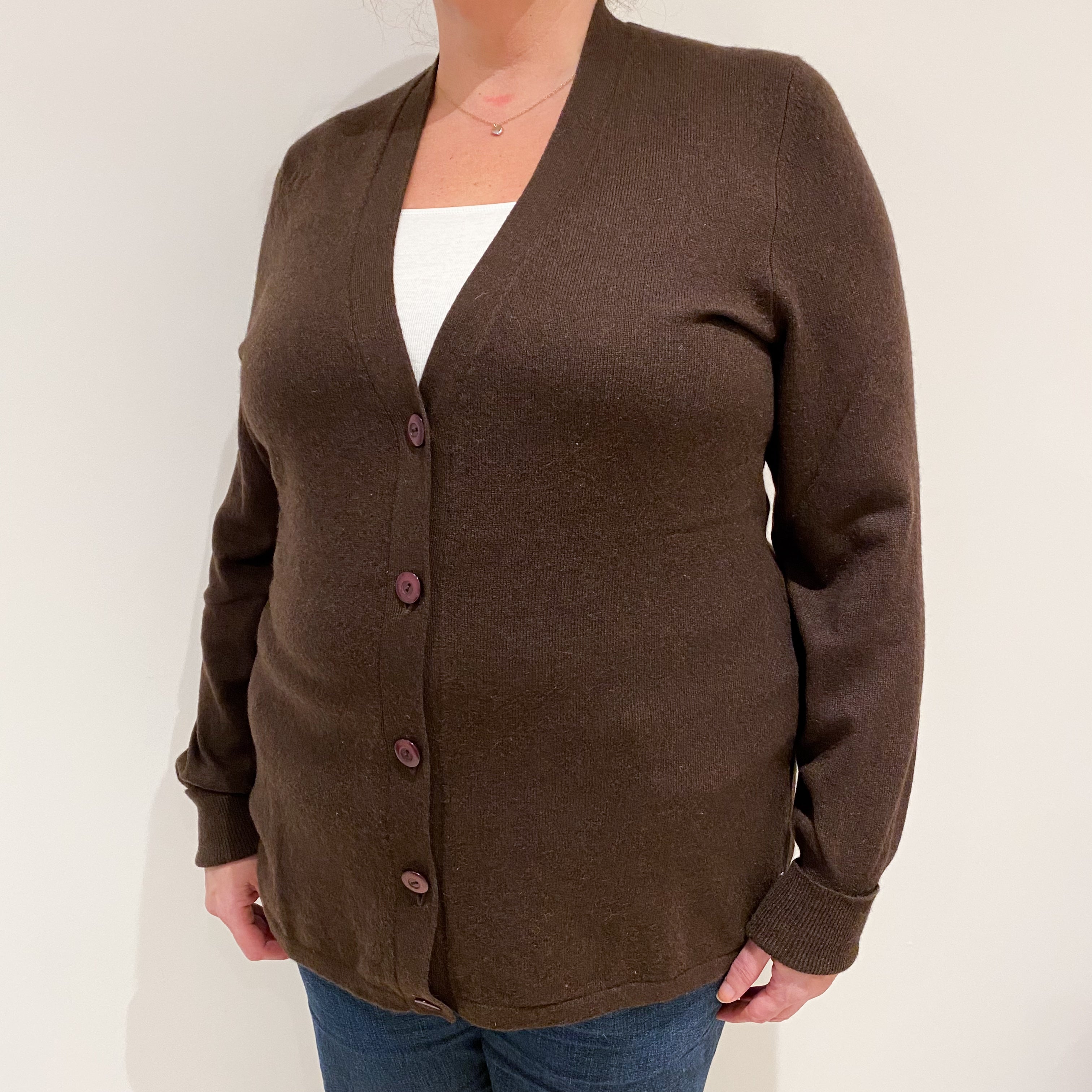 Chocolate Brown Cashmere V-Neck Cardigan Extra Large