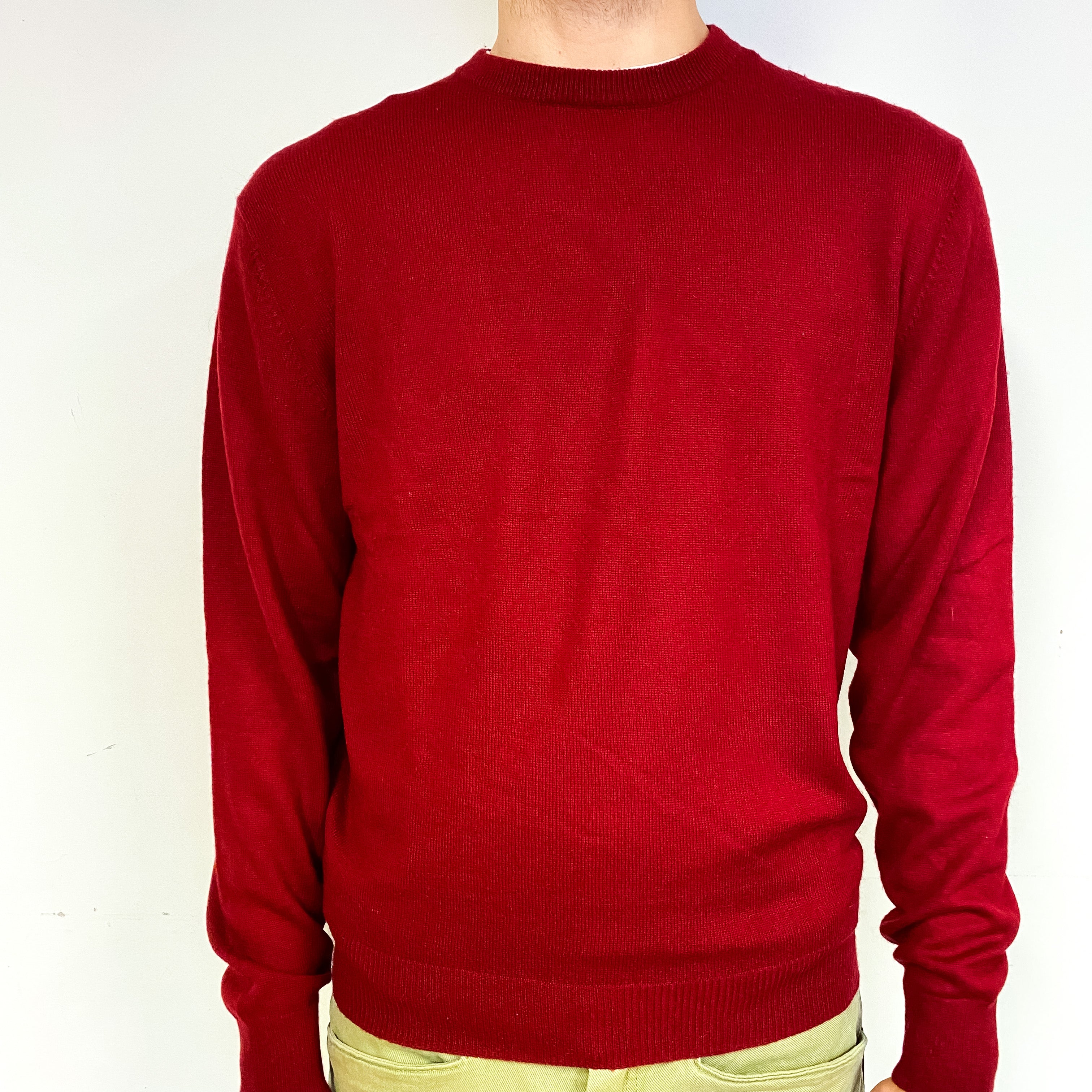 Men's Crimson Red Cashmere Crew Neck Jumper Medium