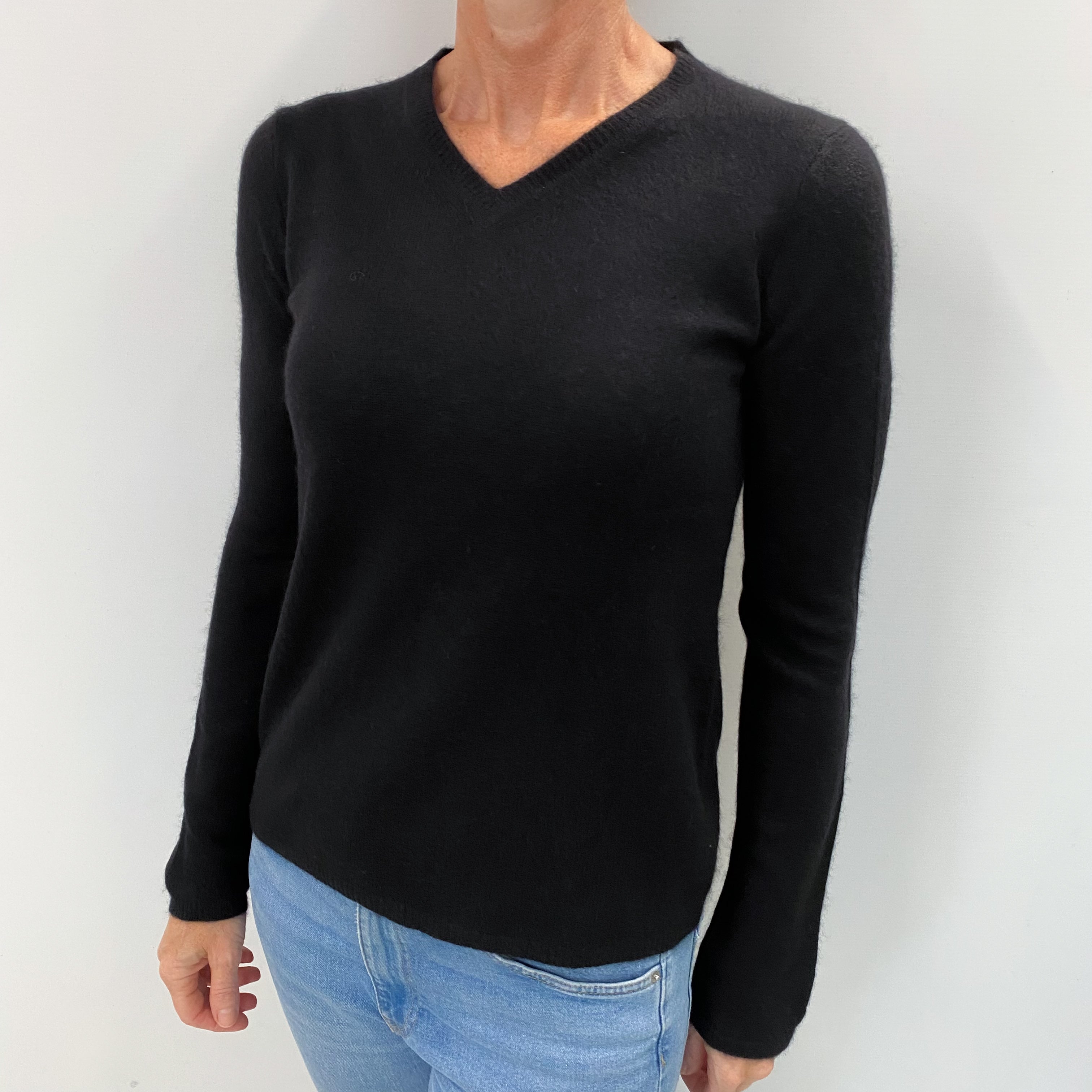Black Cashmere V Neck Jumper Small