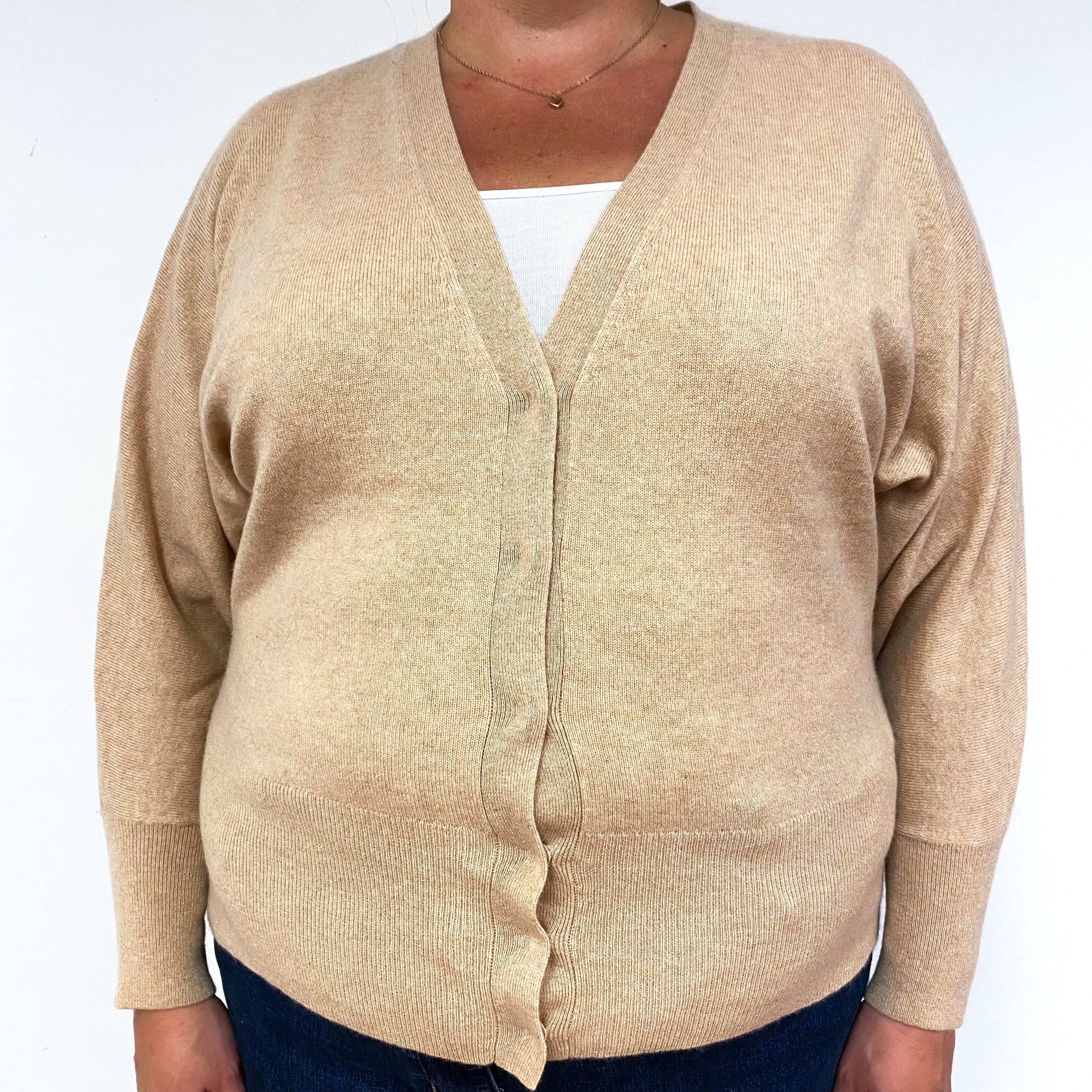 Soft Caramel Batwing Cashmere V-Neck Cardigan Extra Large