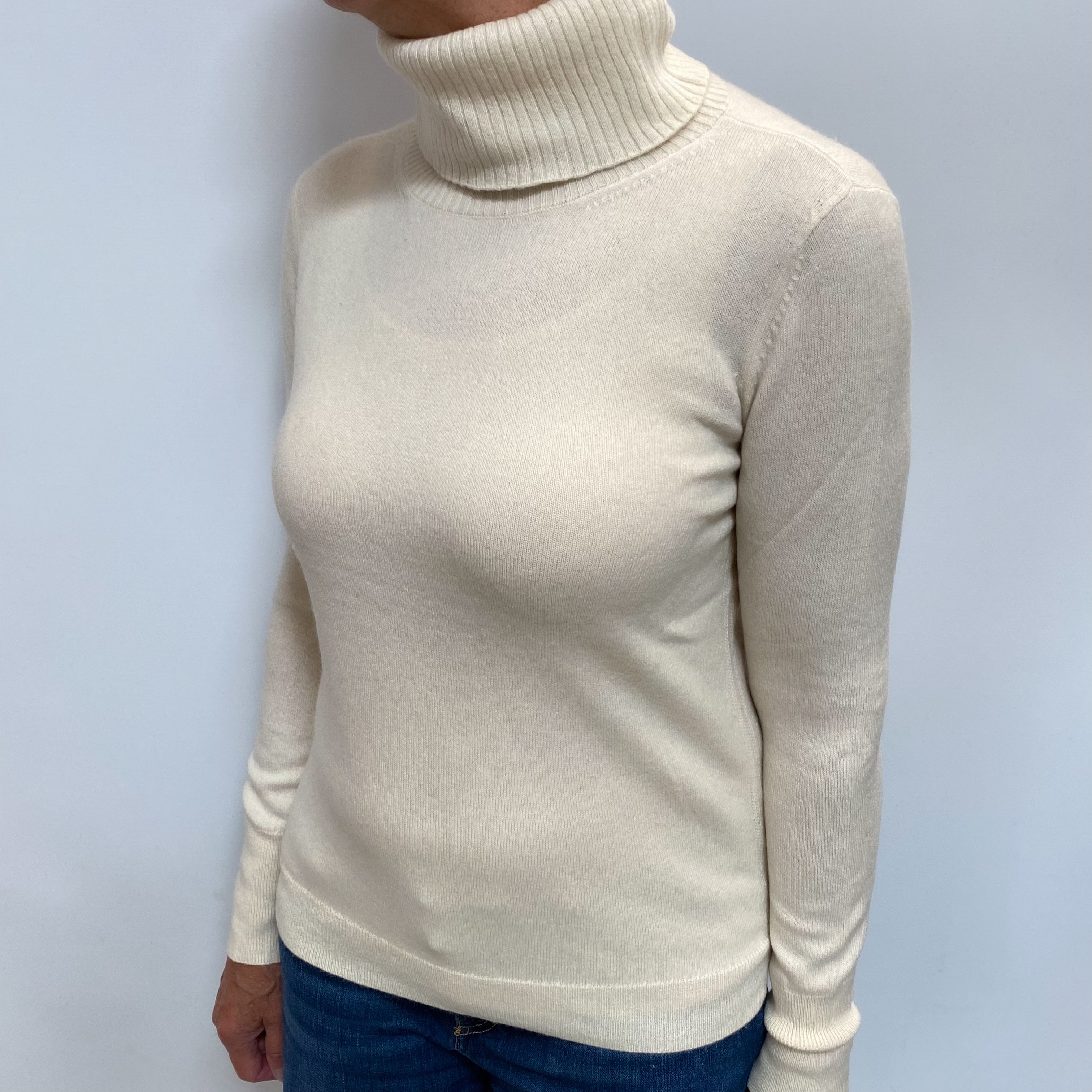 Vanilla Cream Cashmere Polo Neck Jumper Medium