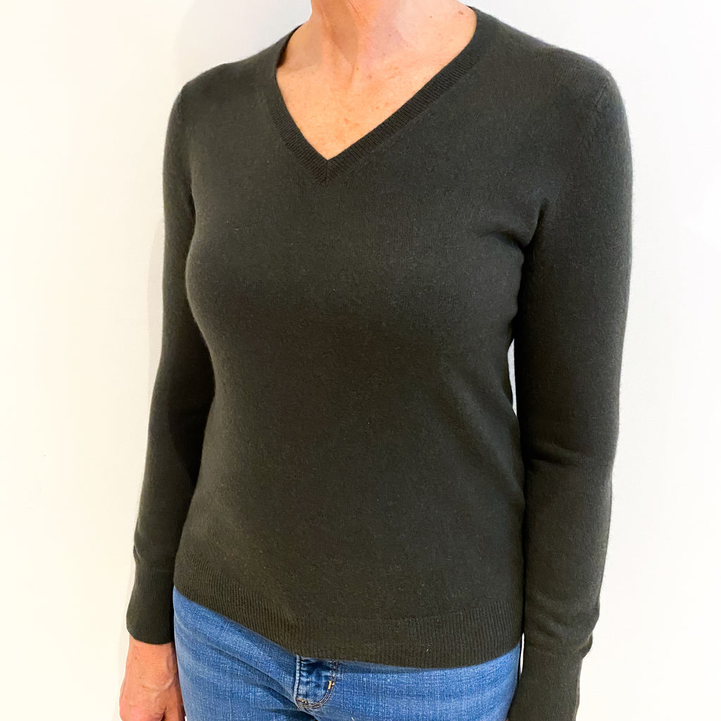 Deepest Forest Green Cashmere V Neck Jumper Medium