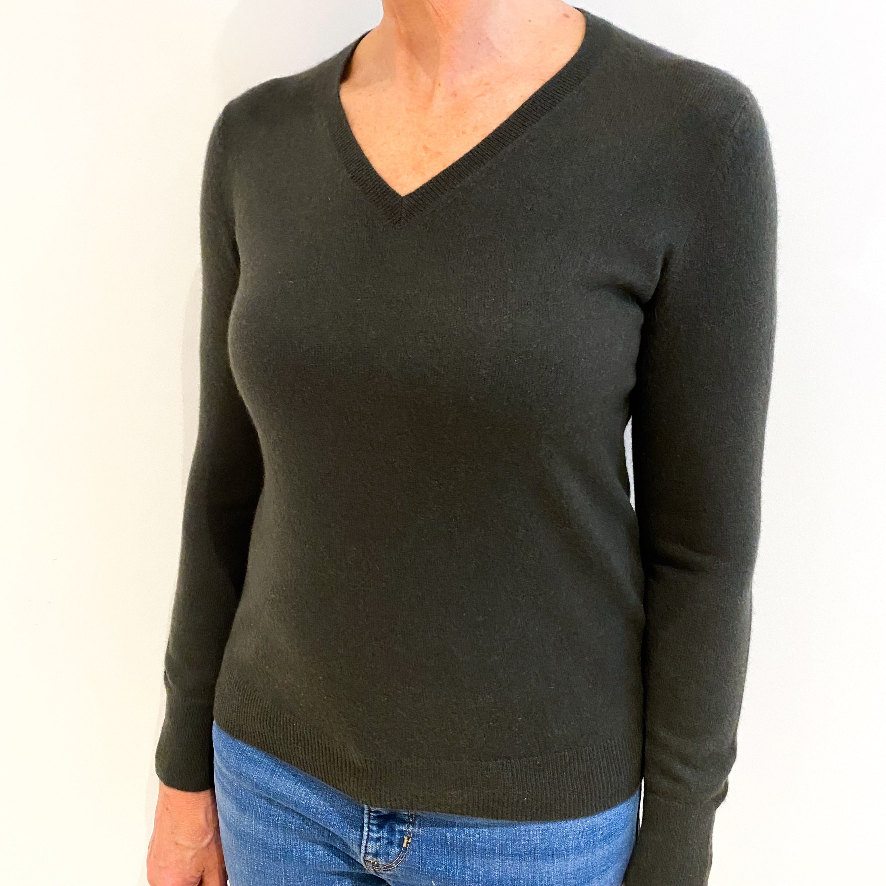 Deepest Forest Green Cashmere V Neck Jumper Medium