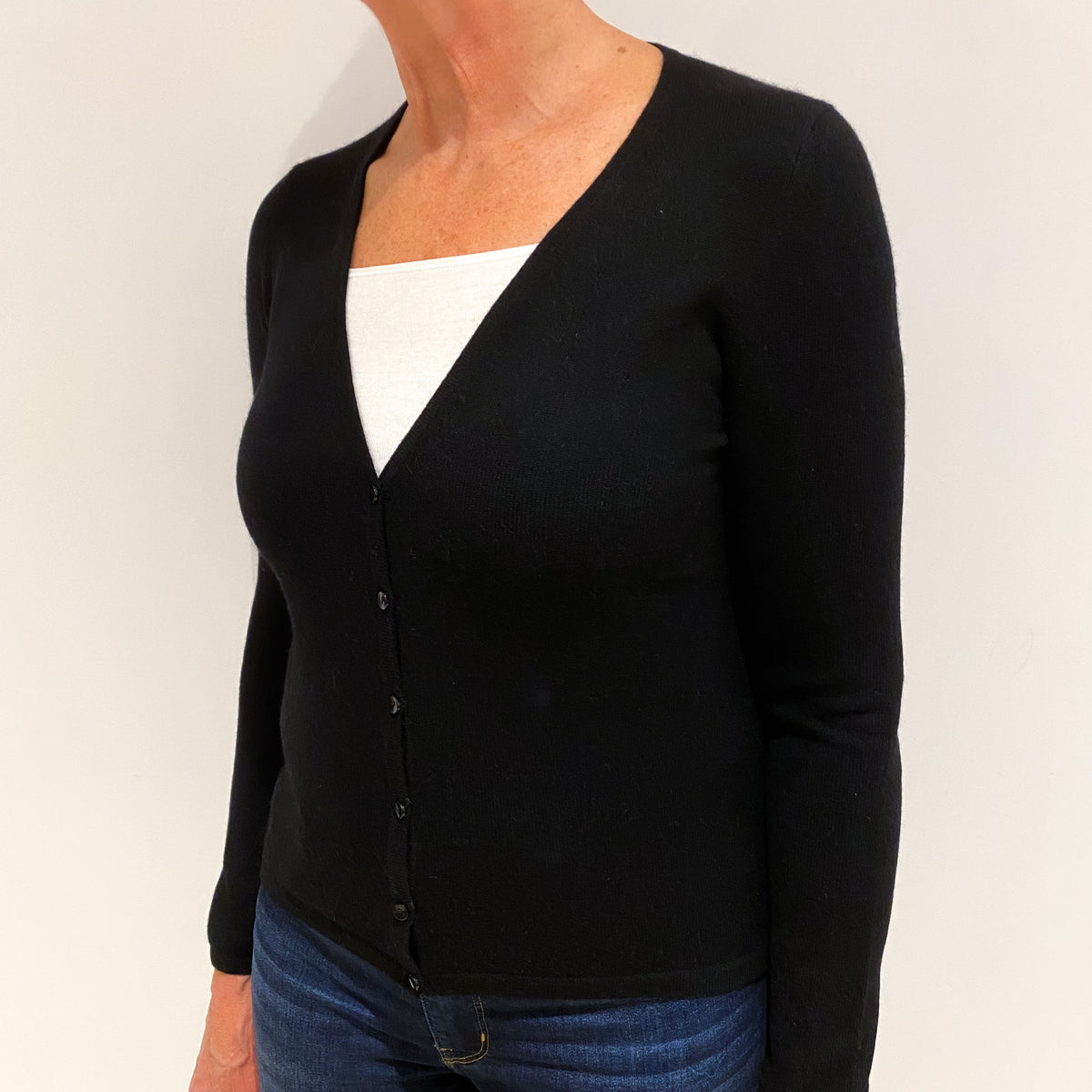 Black Cashmere V Neck Cardigan Medium