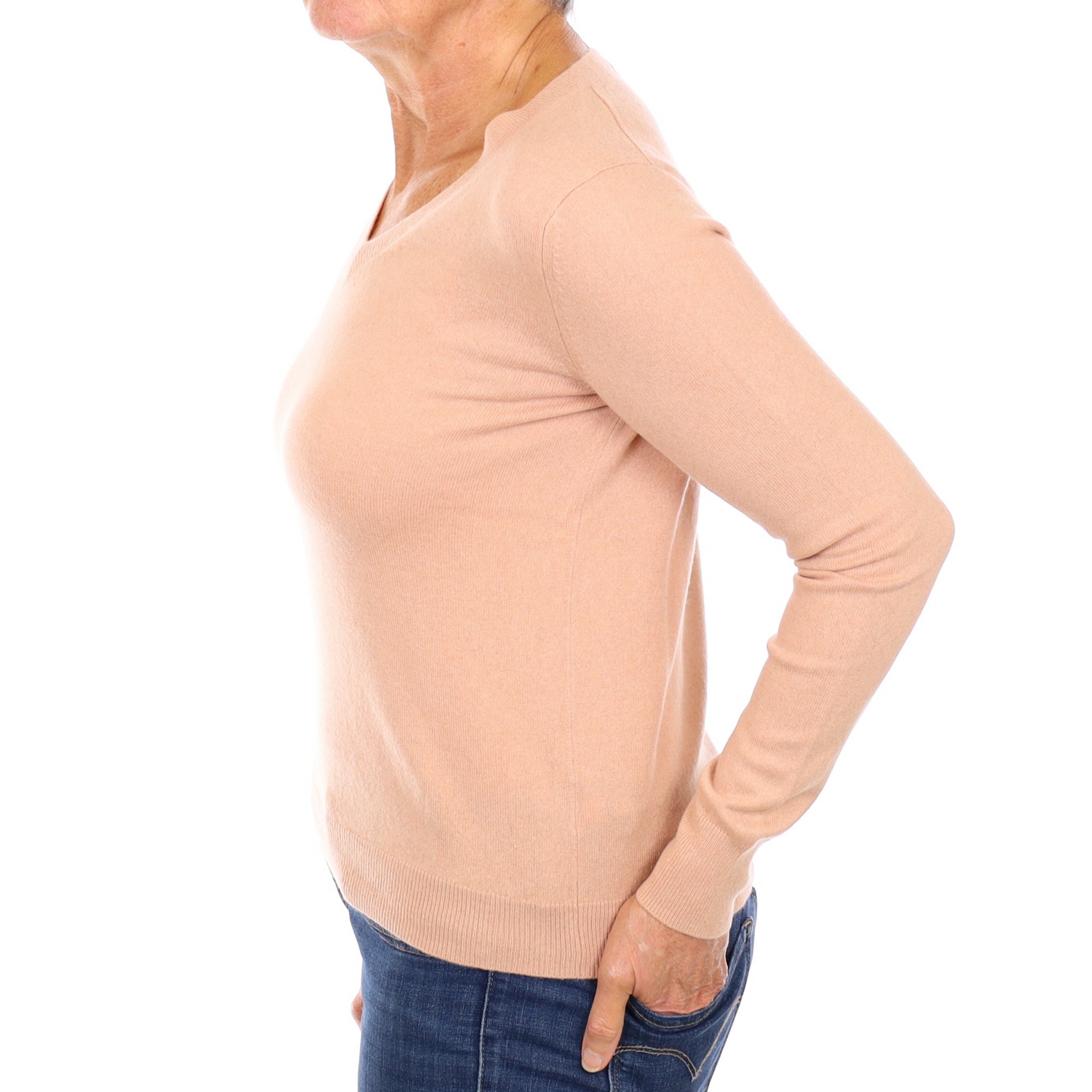Nude Pink Cashmere V Neck Jumper Medium