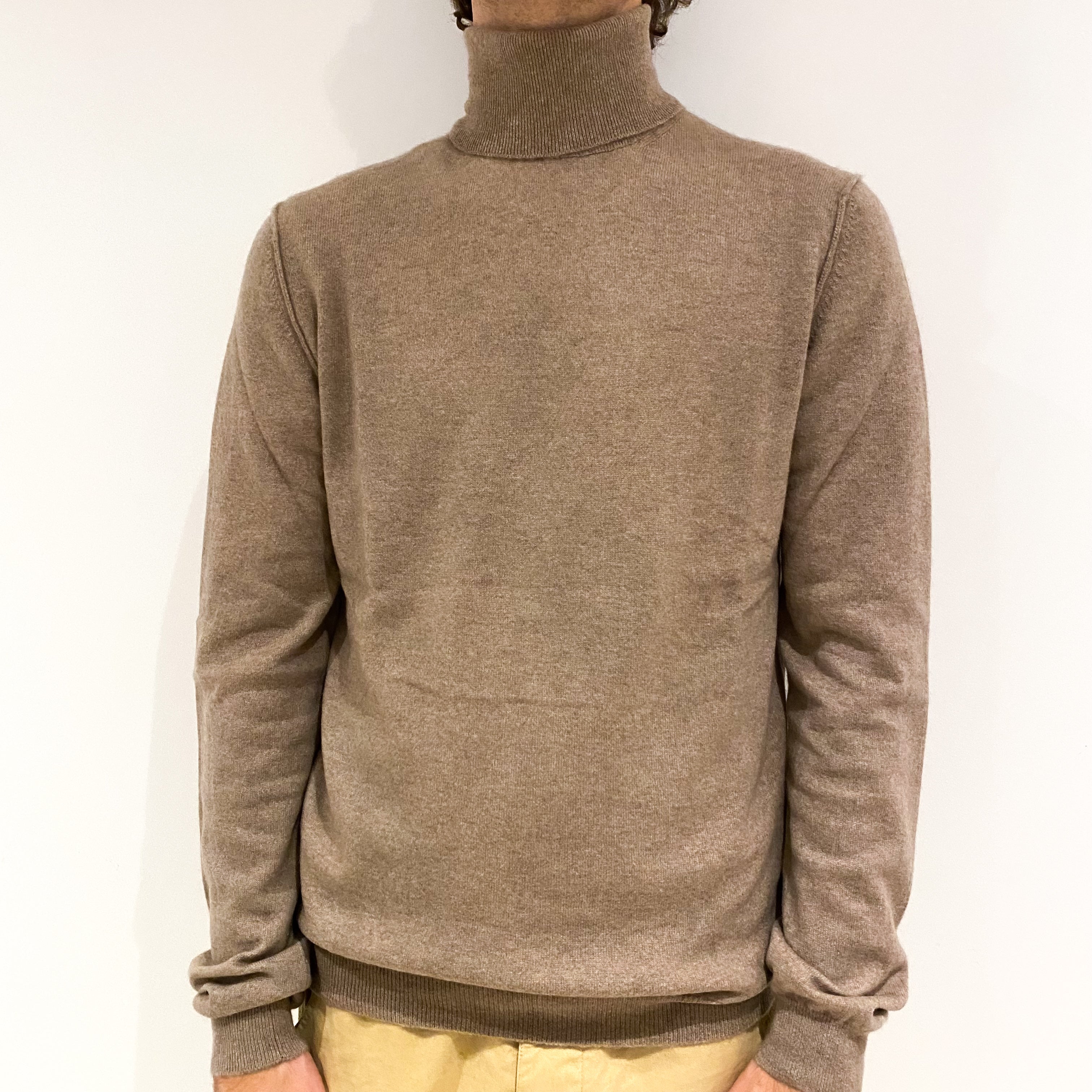 Men's Aquascutum Taupe Brown Cashmere Polo Neck Jumper Large