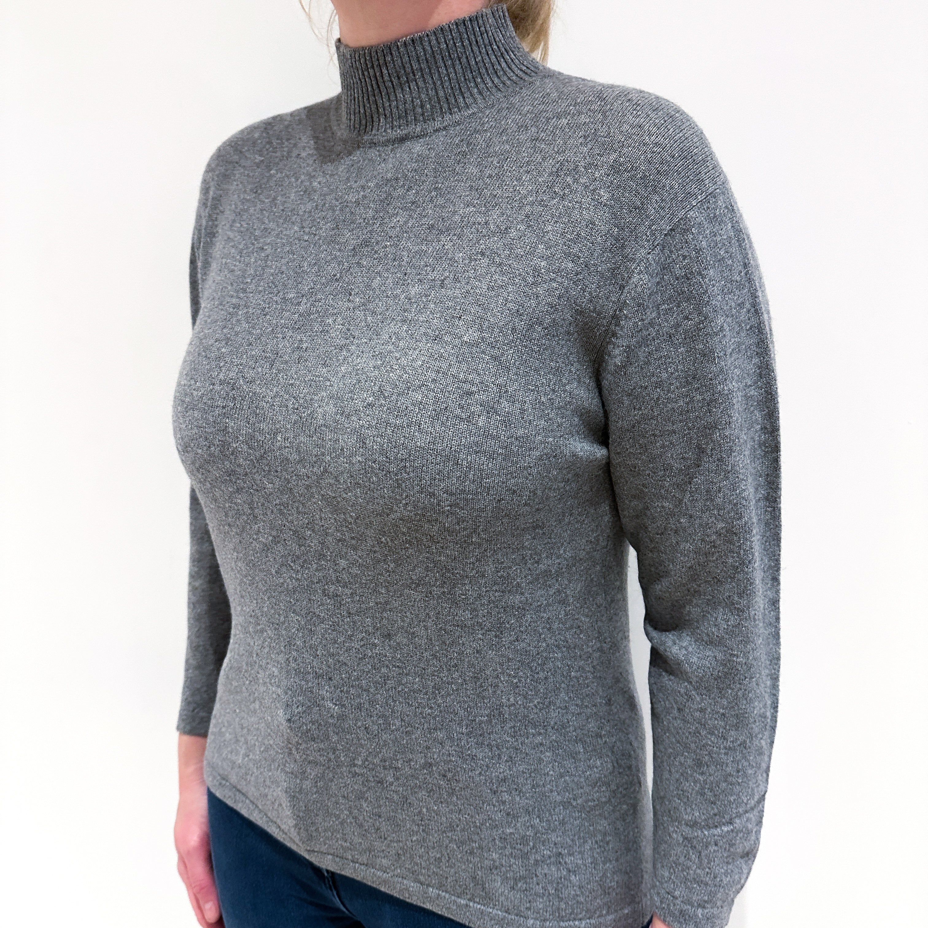 Ash Grey Cashmere Turtle Neck Jumper Large