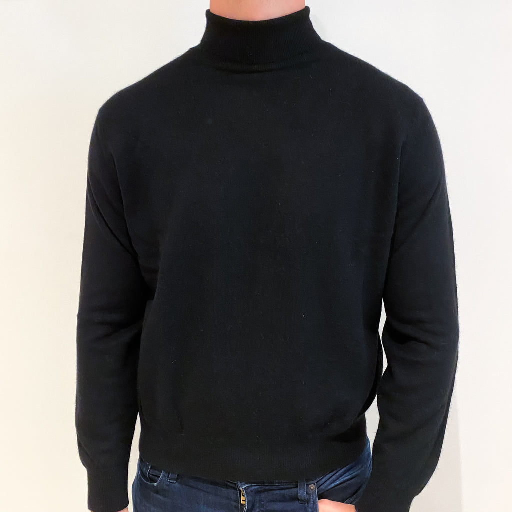 Men's Black Cashmere Polo Neck Jumper Extra Large