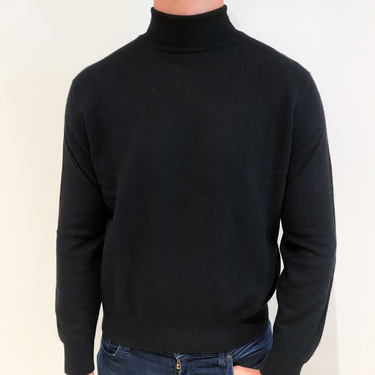 Men's Black Cashmere Polo Neck Jumper Extra Large