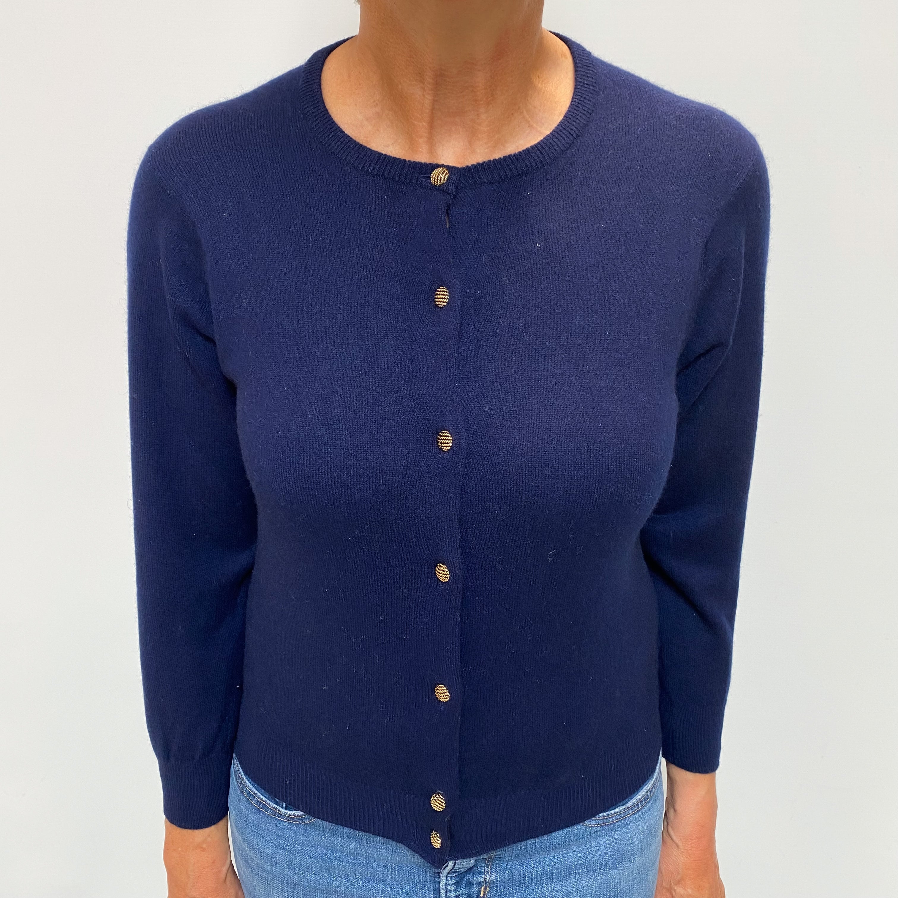 Vintage Navy Cashmere Crew Neck Cardigan Medium