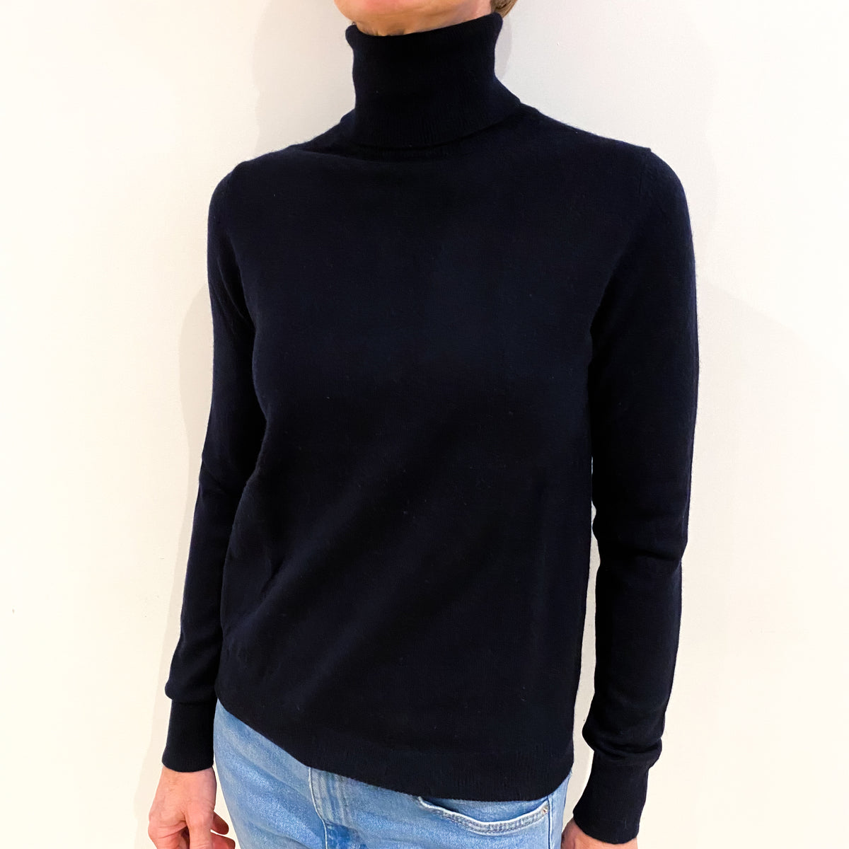 Navy Blue Cashmere Polo Neck Jumper Small