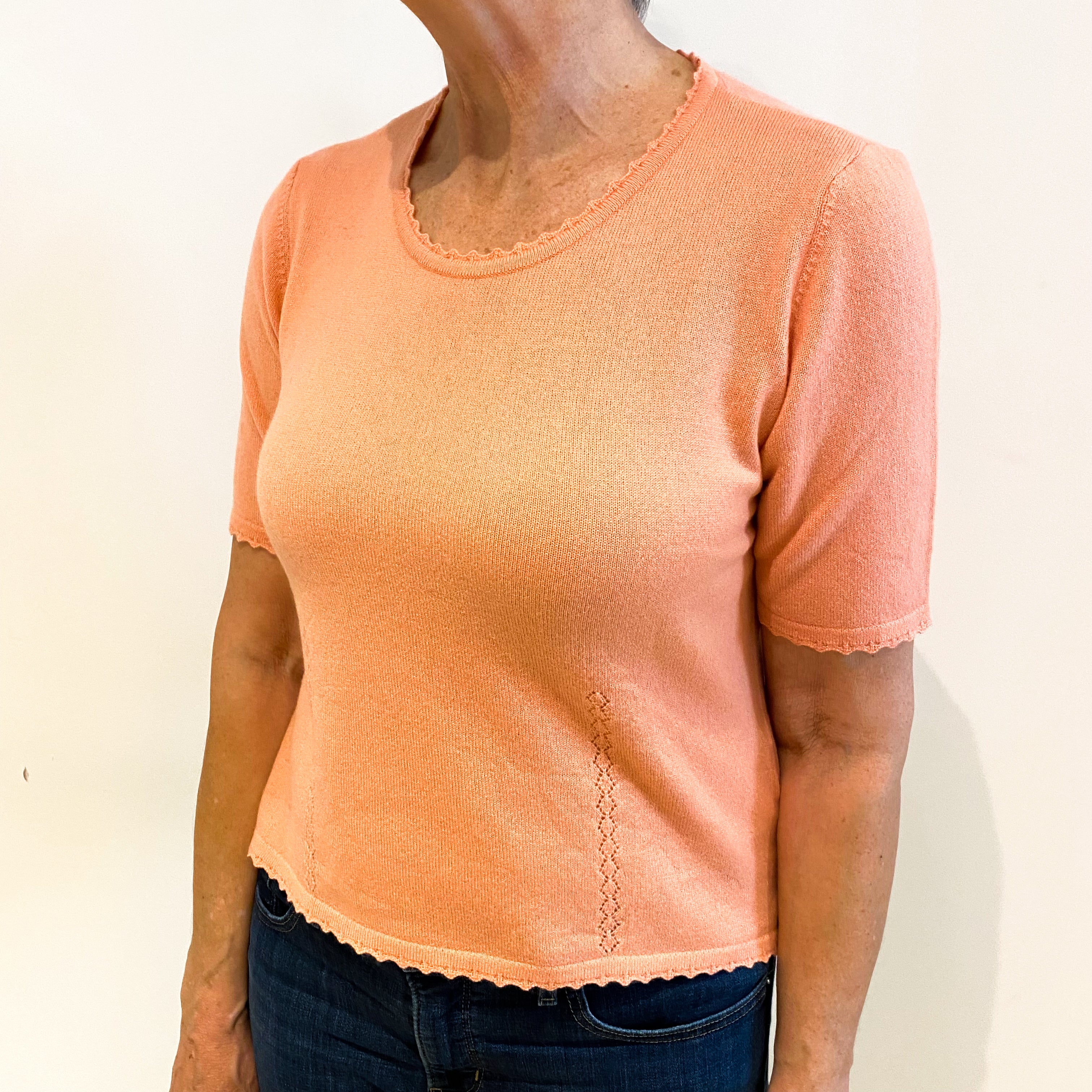 Muted Crab Cashmere Scoop Neck Short Sleeved Jumper Medium