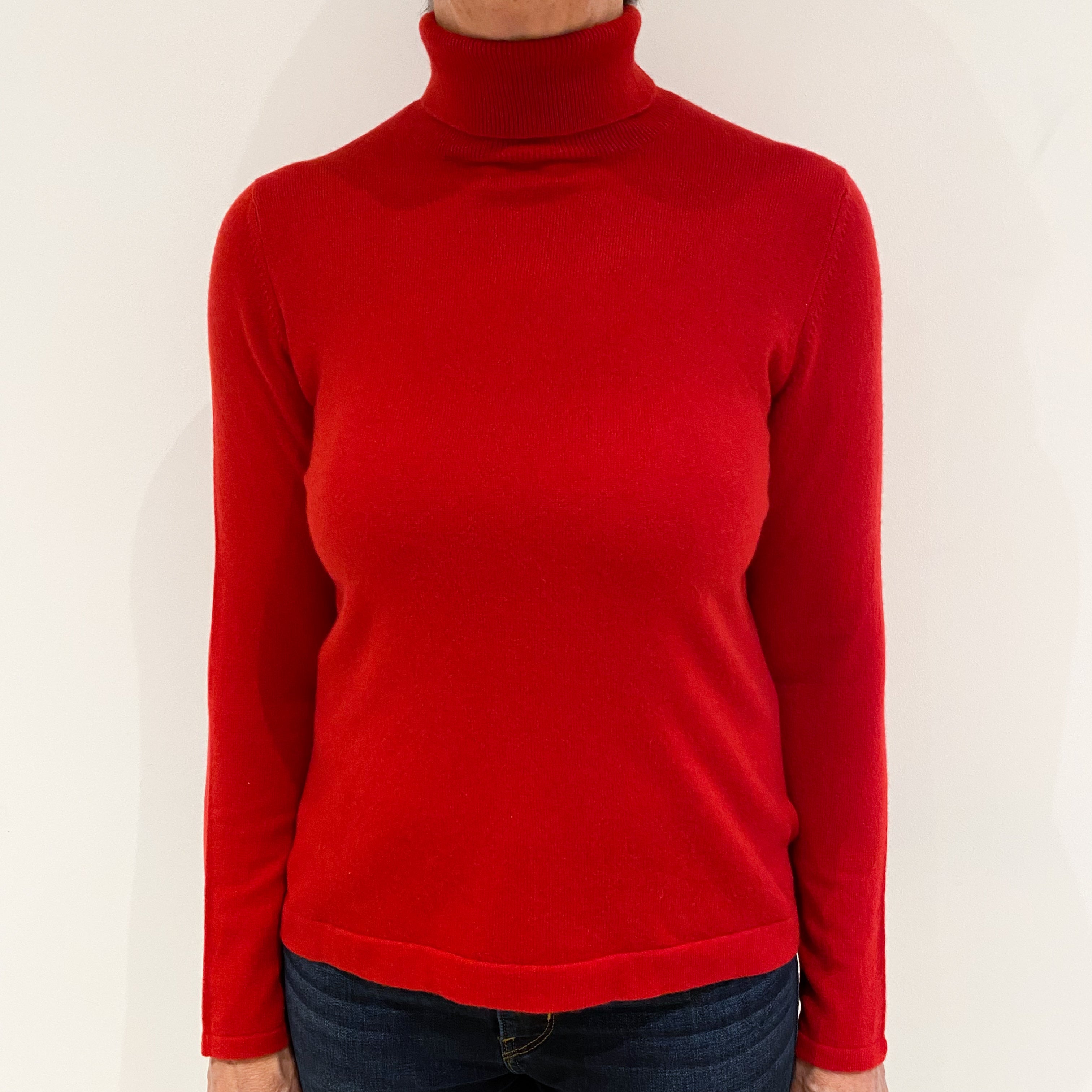 Scarlet Red Cashmere Polo Neck Jumper Medium