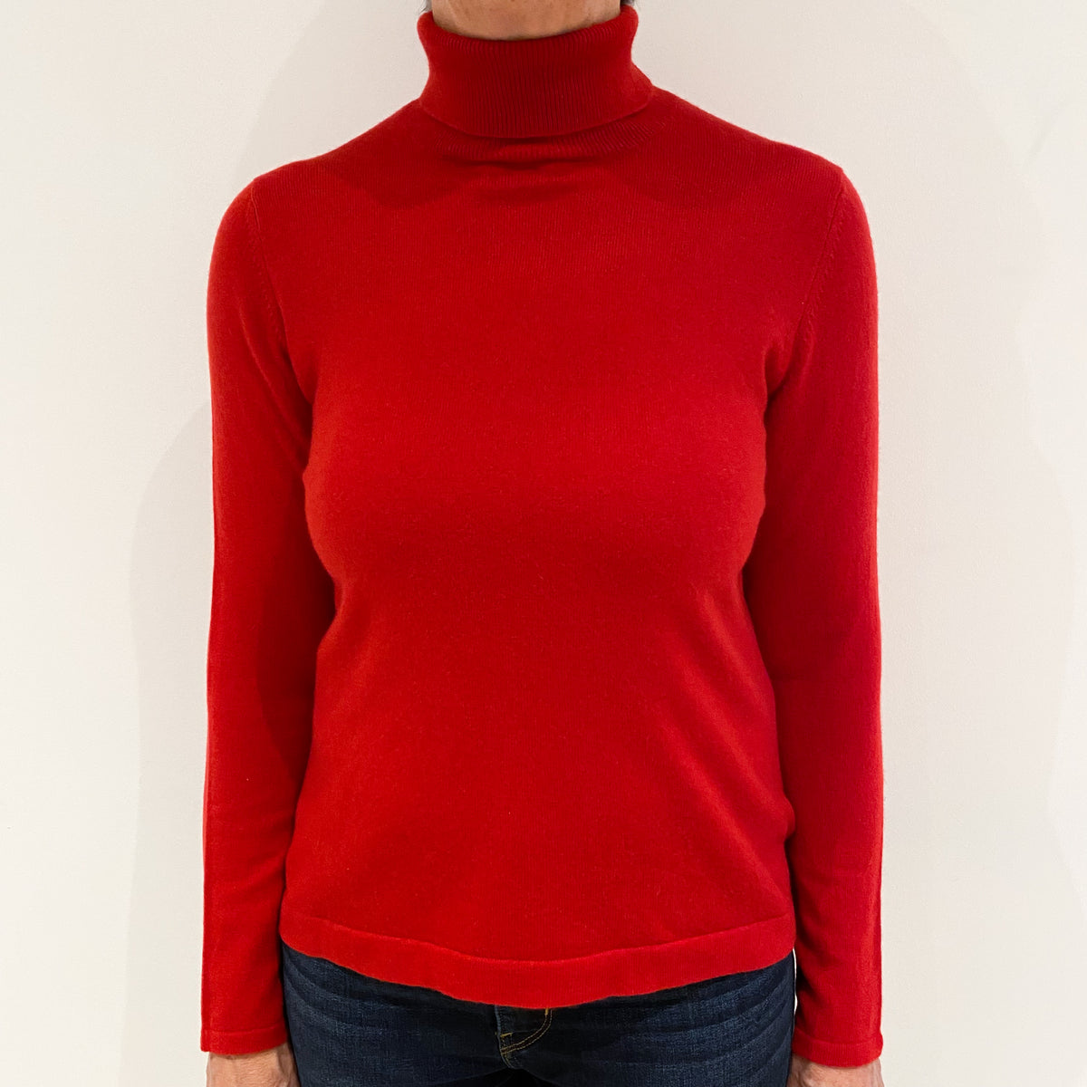 Scarlet Red Cashmere Polo Neck Jumper Medium