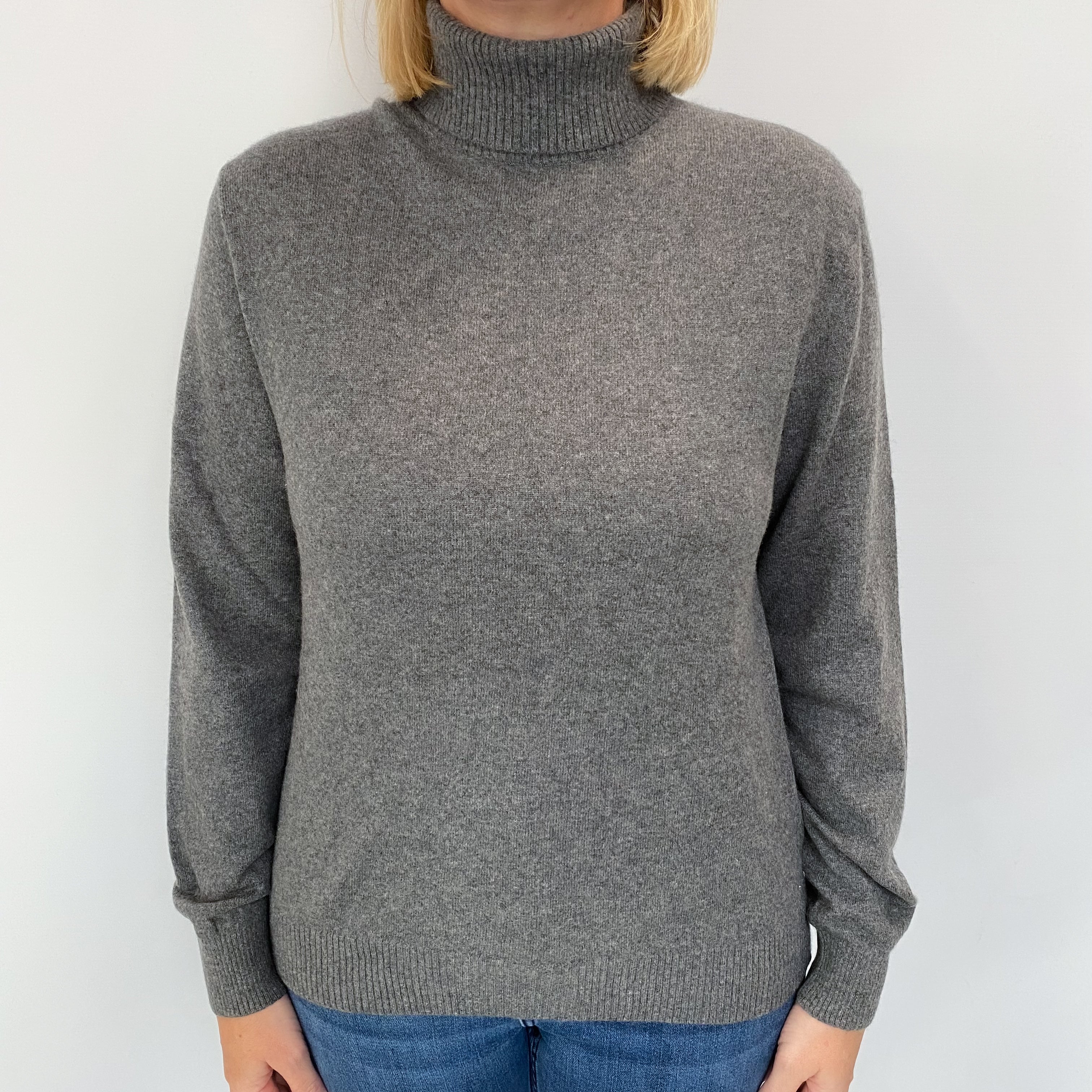 Slate Grey Cashmere Polo Neck Jumper Large