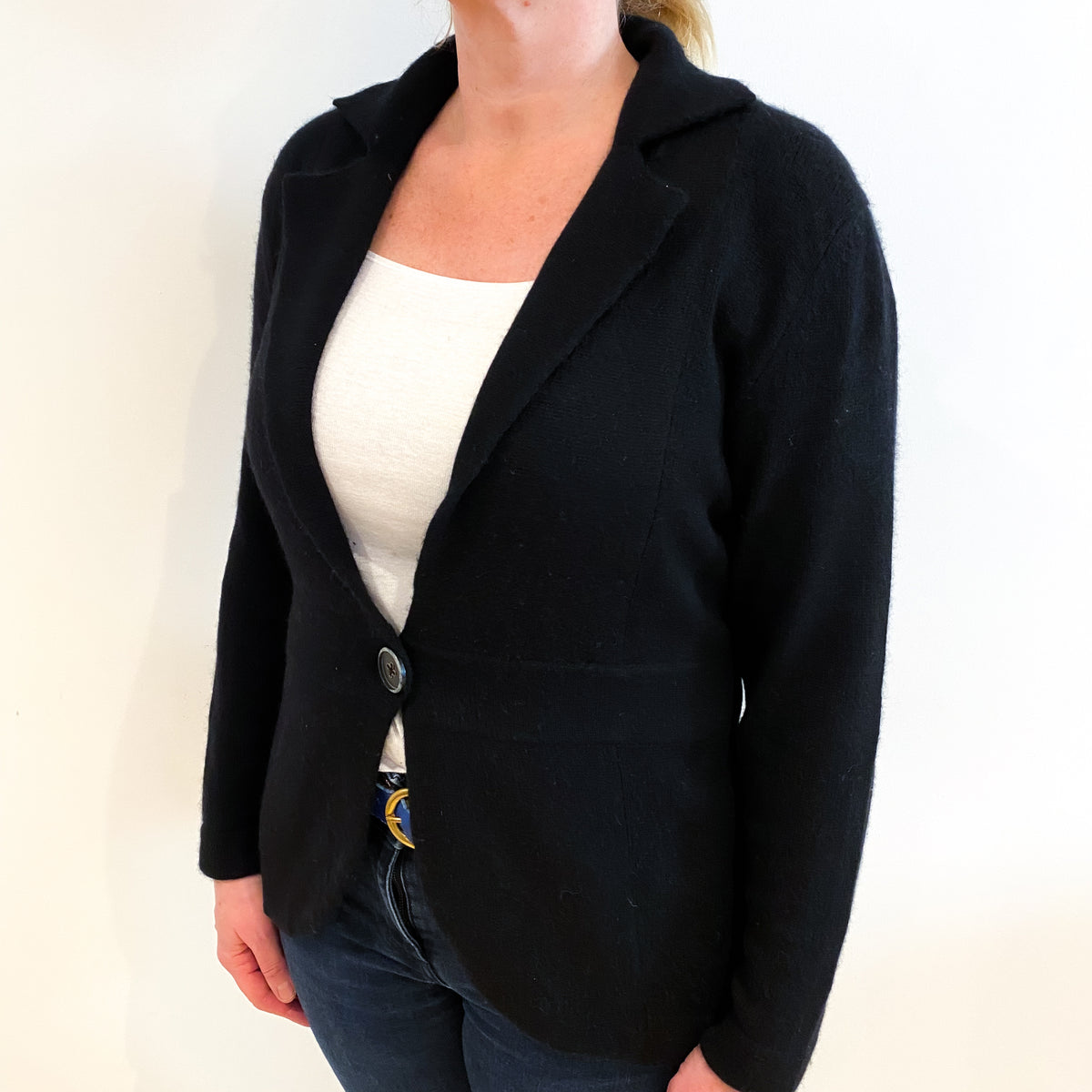 Black Cashmere Collared Jacket Large