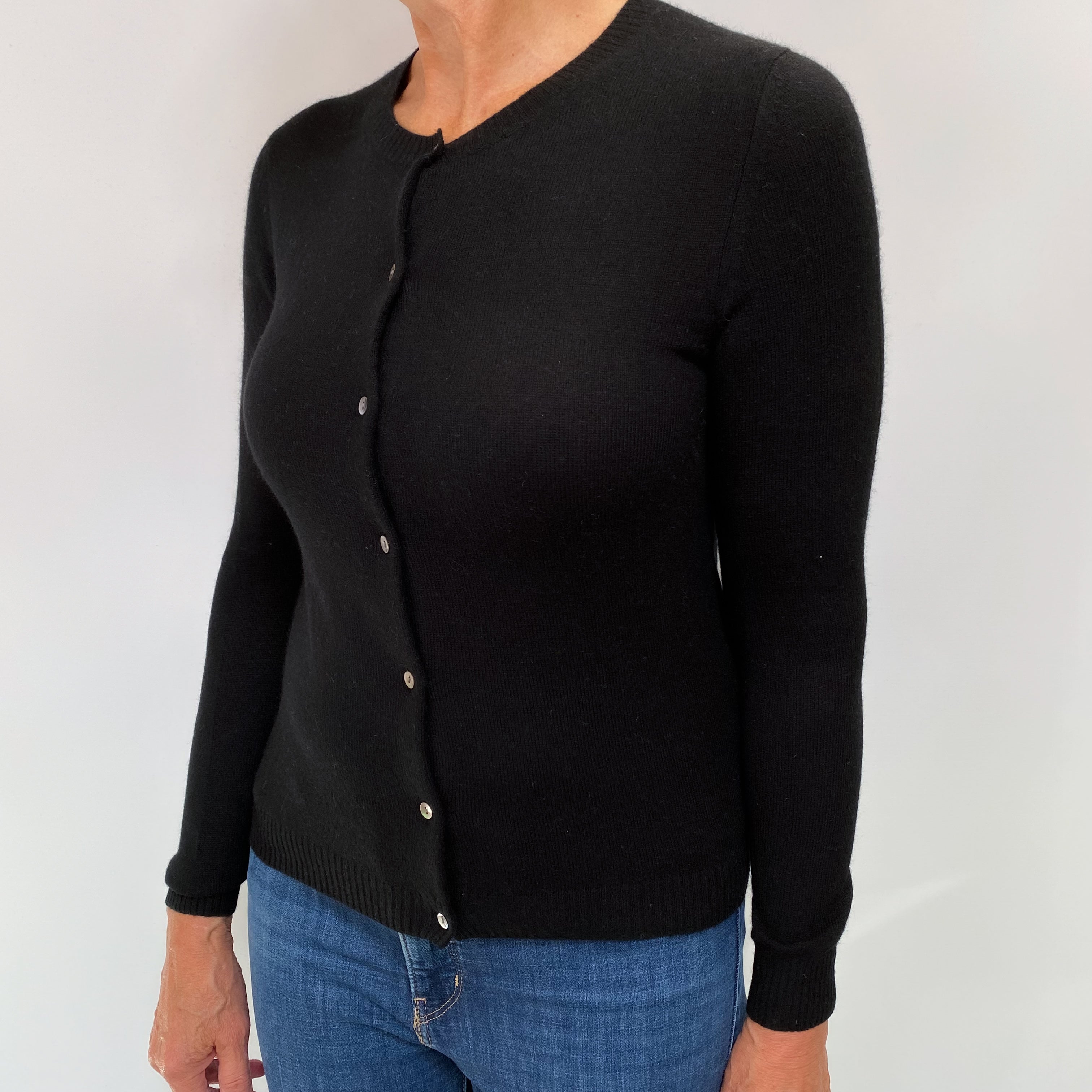 Black Cashmere Crew Neck Cardigan Medium