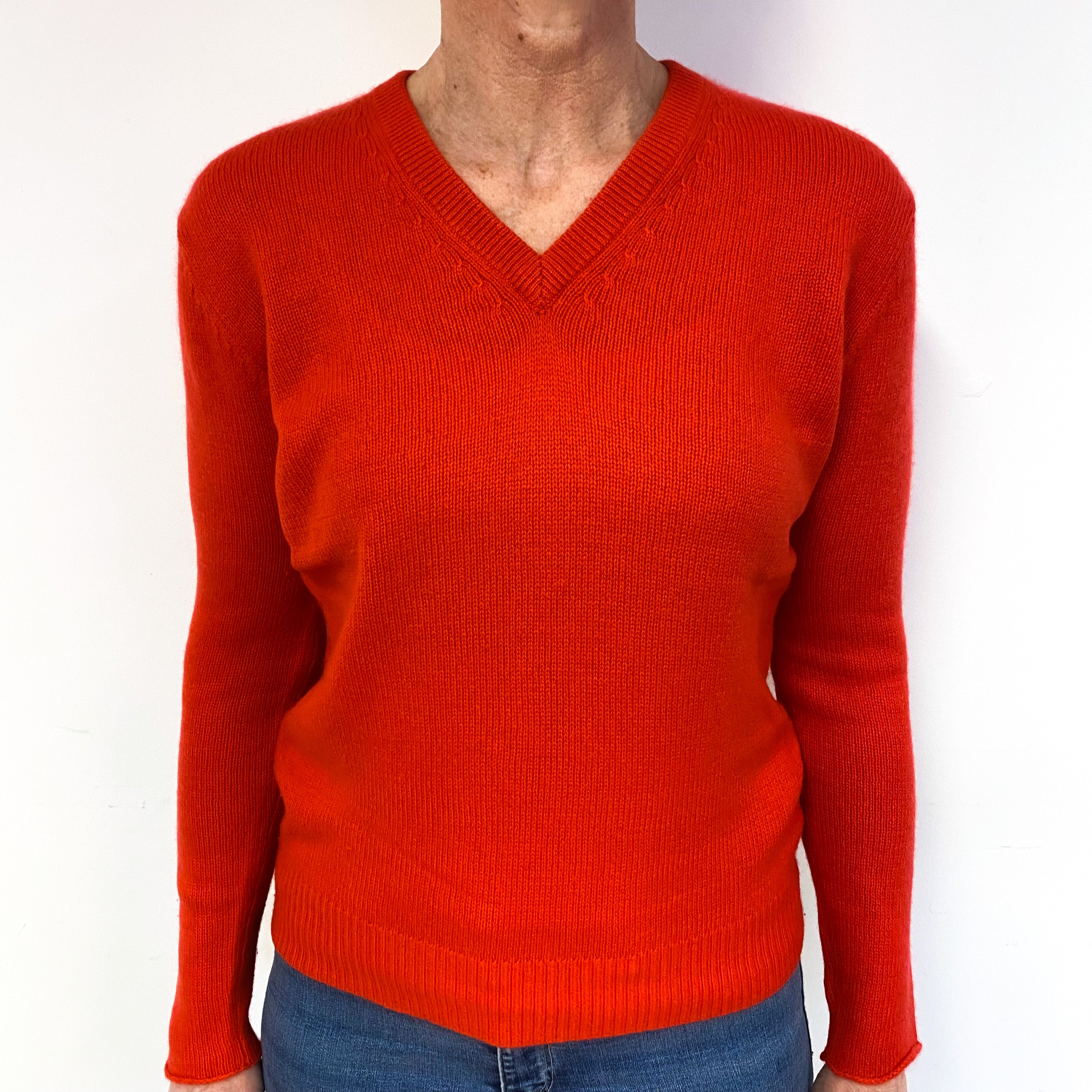 Vermillion Red Cashmere V-Neck Jumper Medium