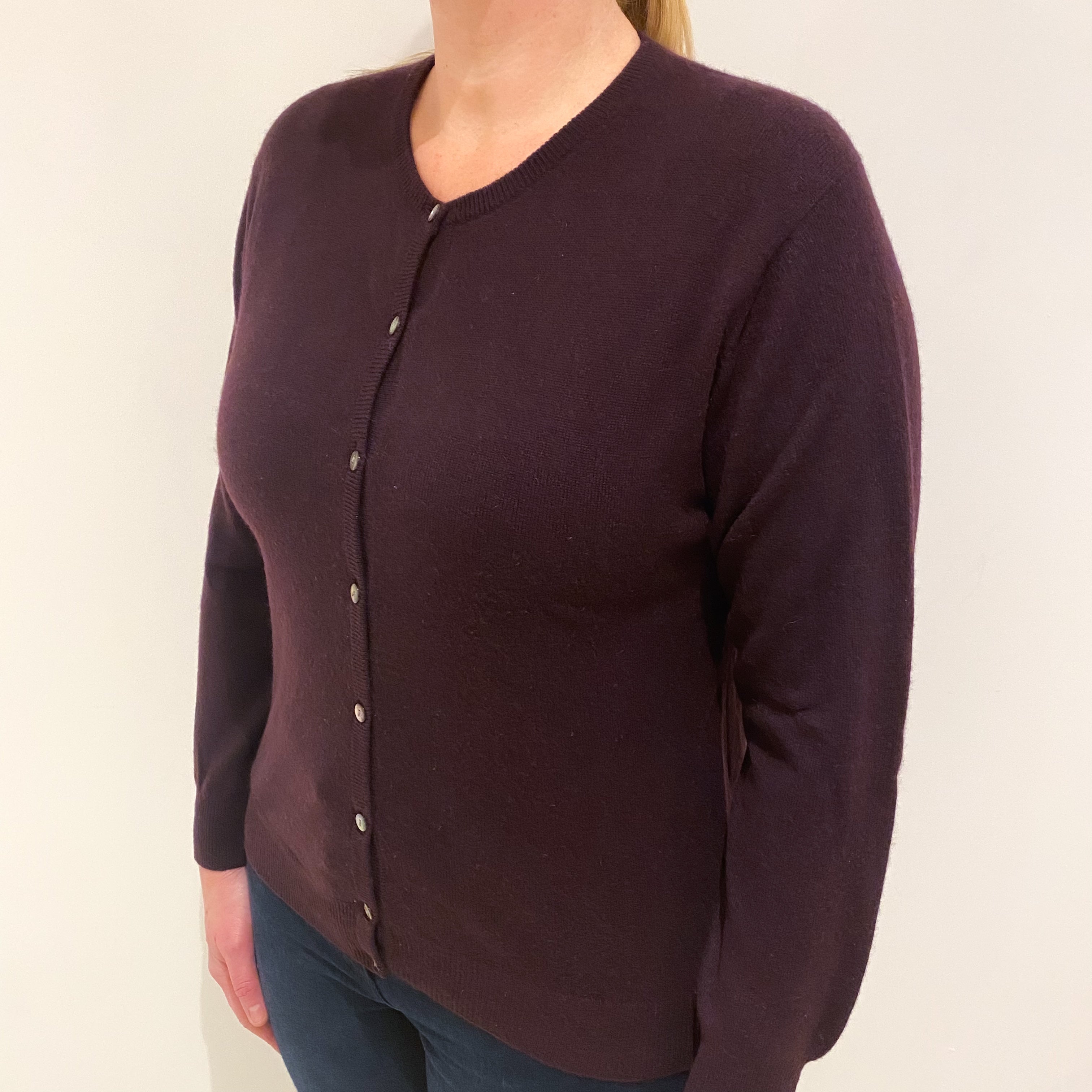 Aubergine Purple Cashmere Crew Cardigan Large
