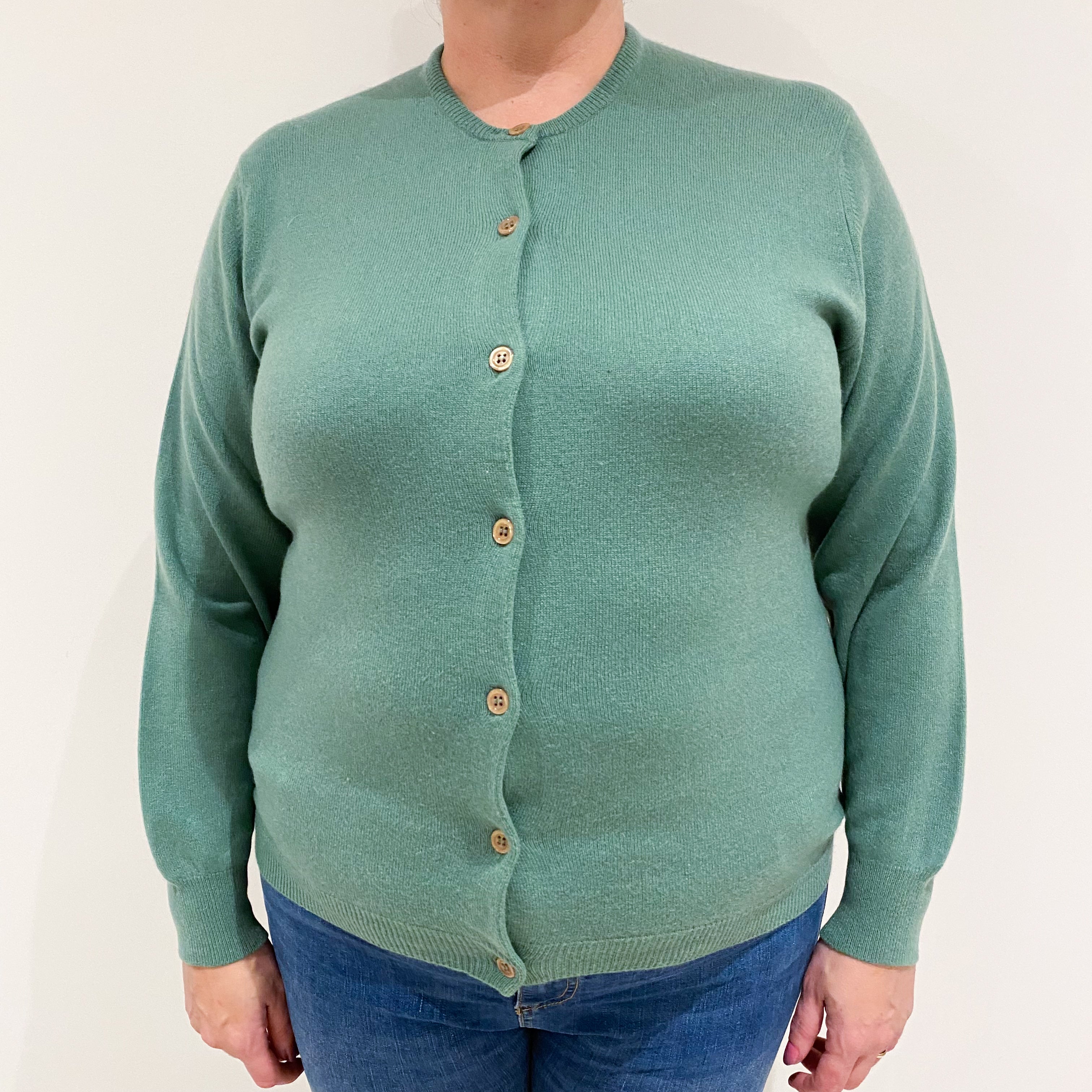 Sage Green Cashmere Crew Neck Cardigan Extra Large